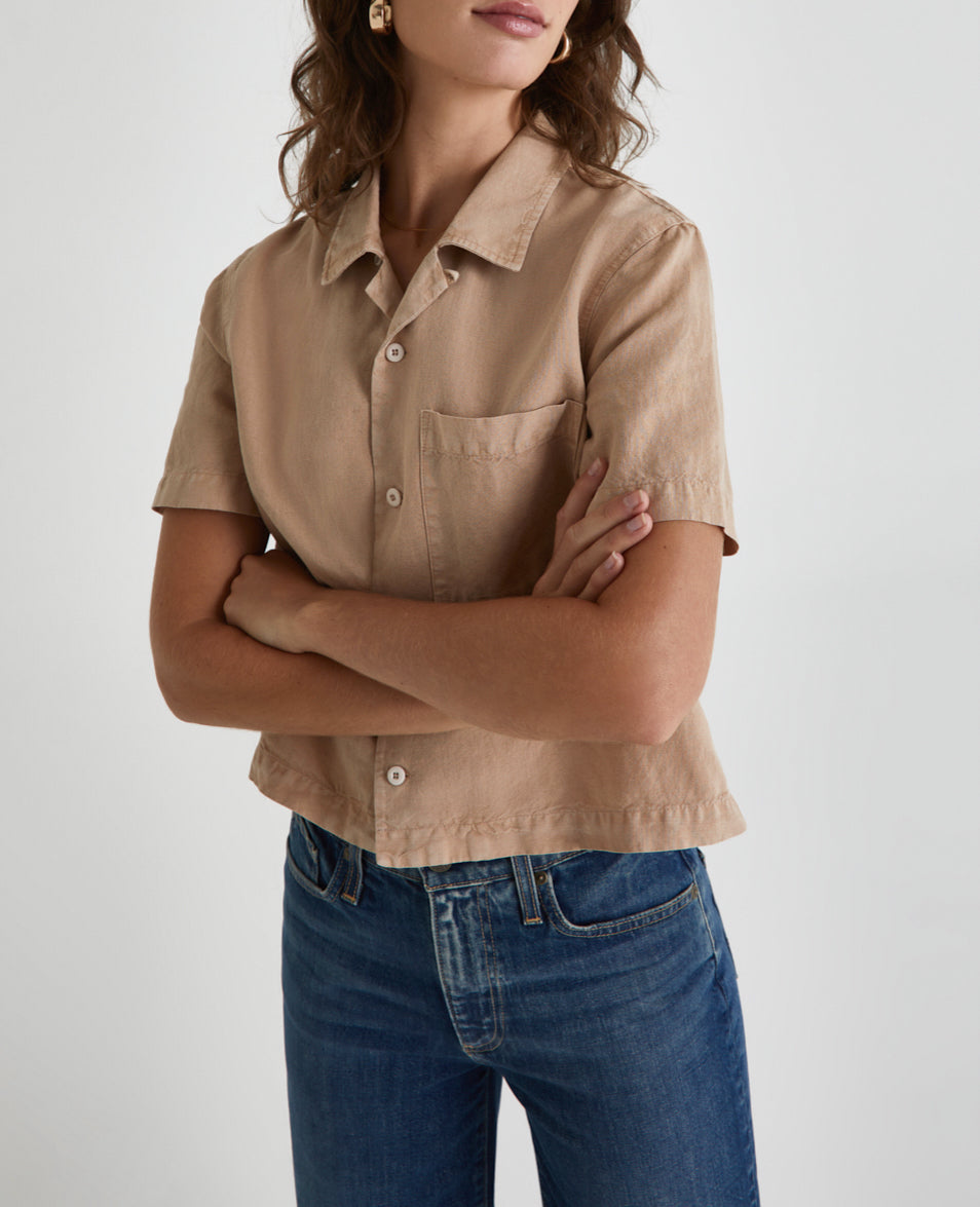 トップス andmary Delta button tops beige Tiana Poplin Top in Sable