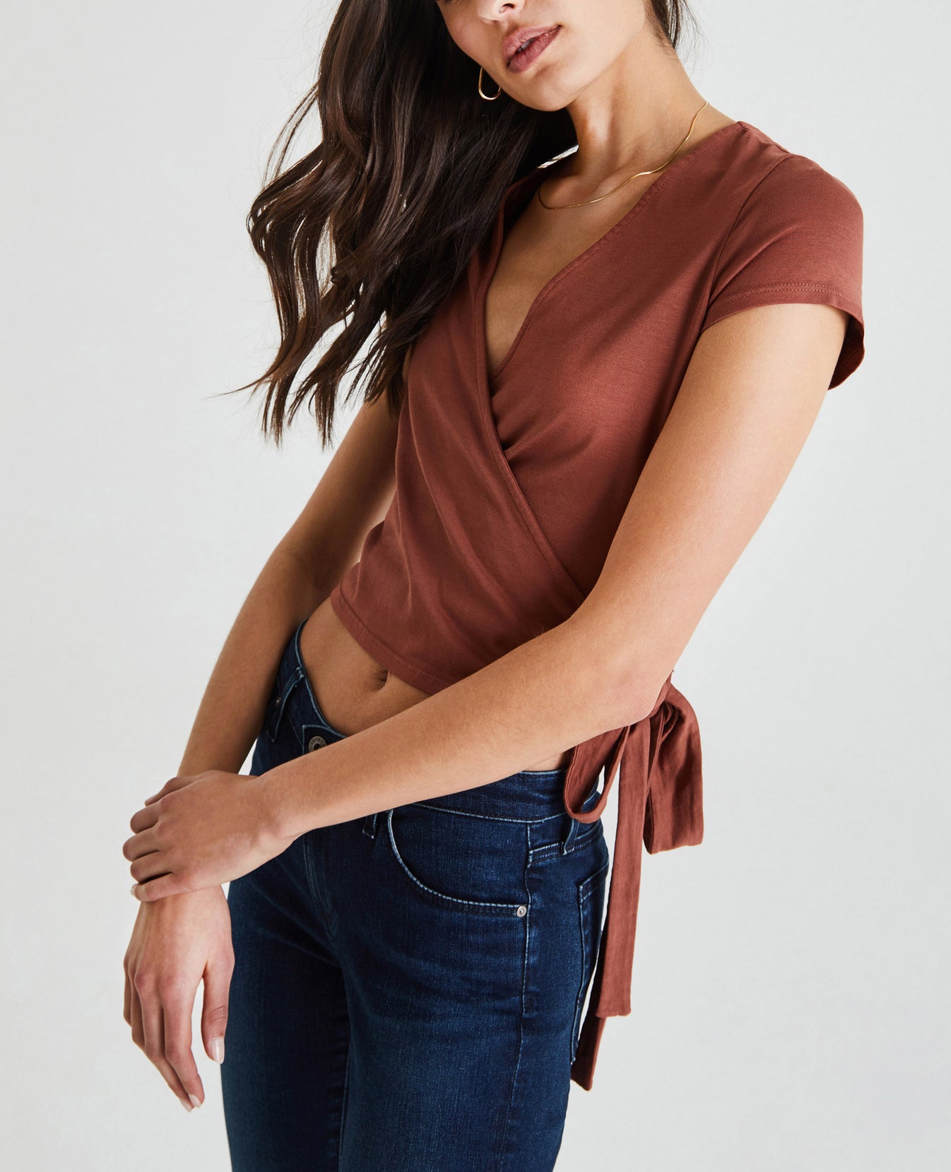 Kyaryo Top Worn Copper Wrap Top Women Tops Photo 5