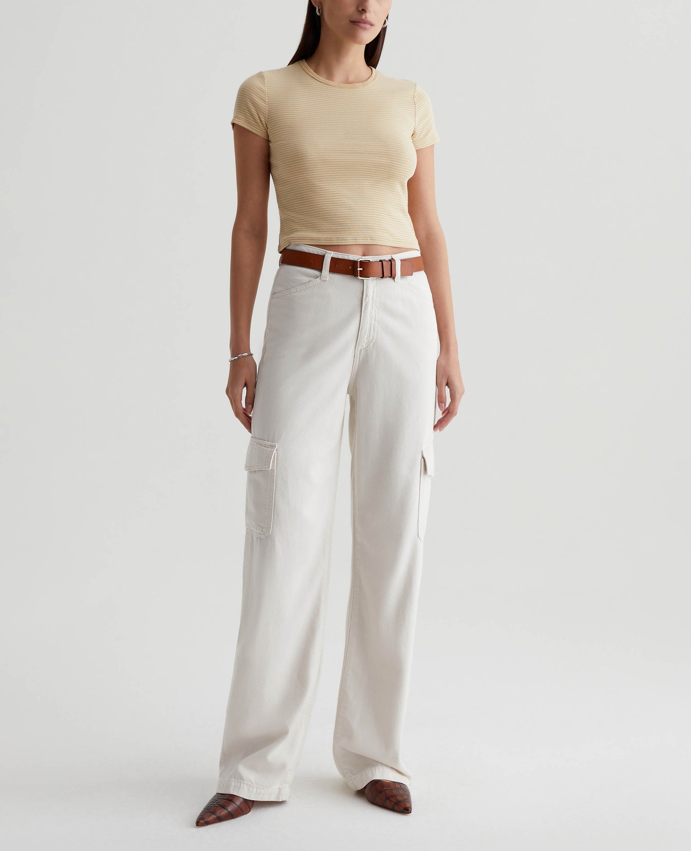 Hutton Crew Pencil Stripe Aspen Yellow/Ex- Womens Top Photo 4