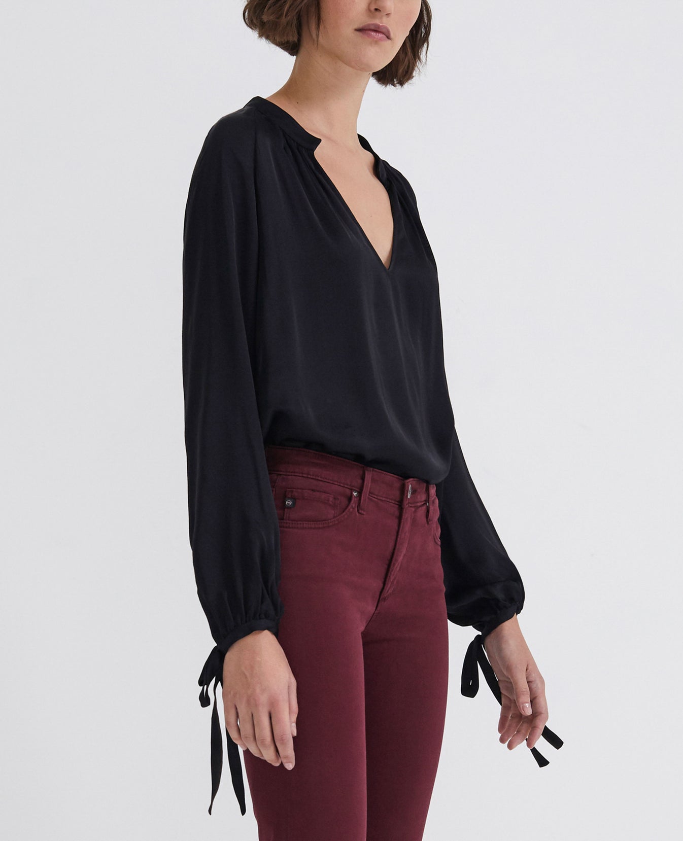 Karina Top True Black Long Sleeve Vee Neck Shirt Women Tops Photo 2