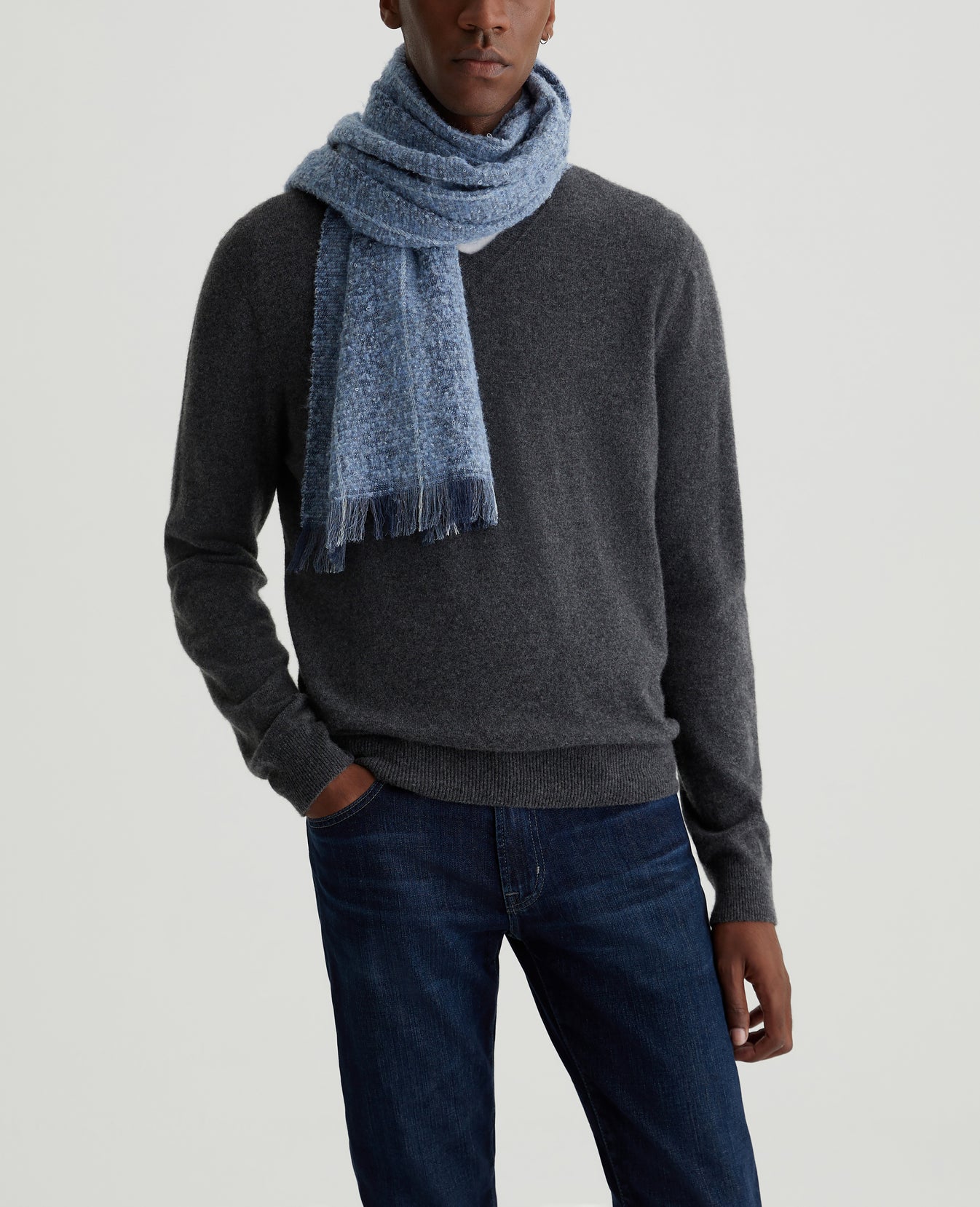 Arden Scarf Indigo Wool Stripe Accessory Photo 5