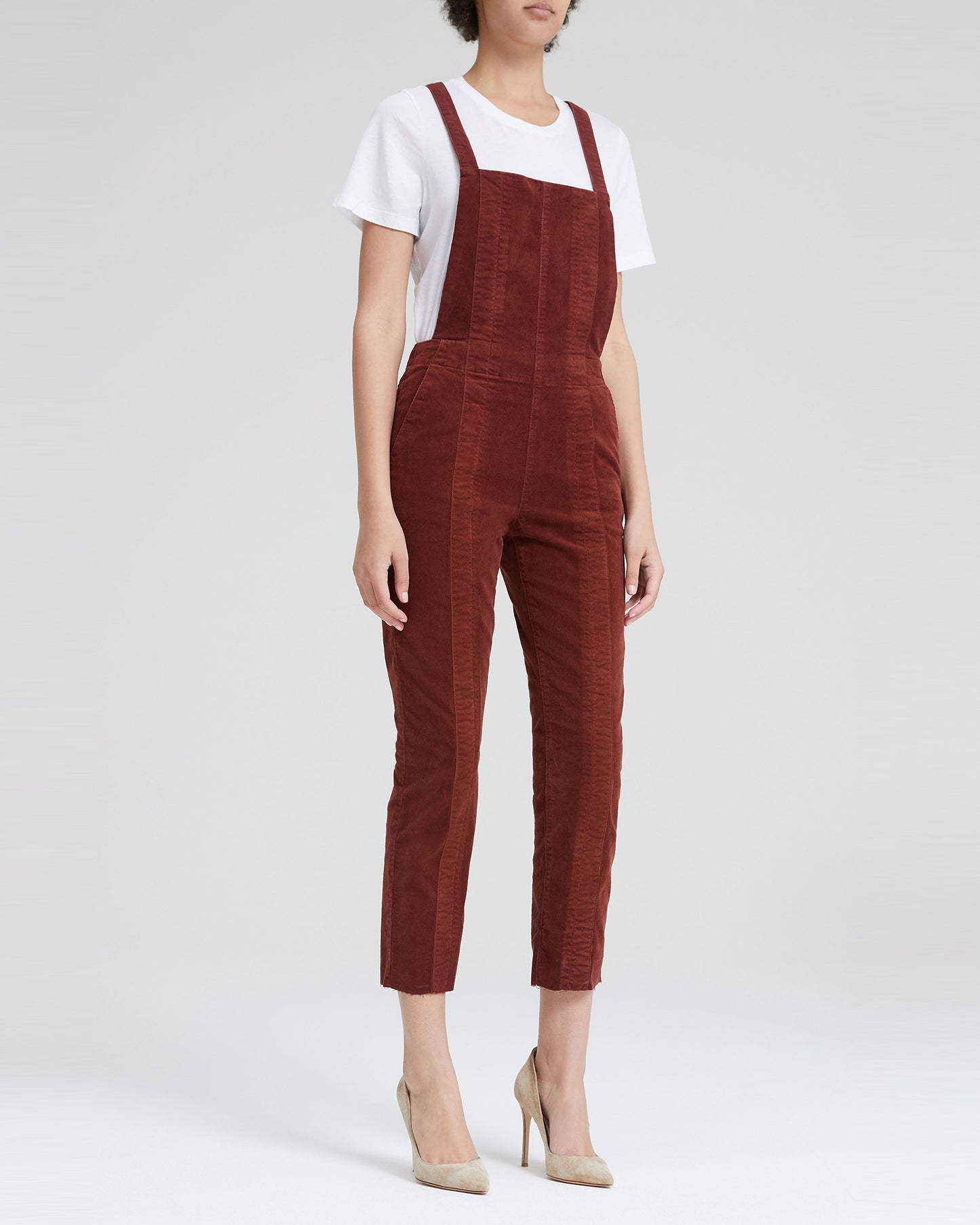 Pleated Isabelle Overall Rich Crimson Corduroy Women Onepiece Photo 1
