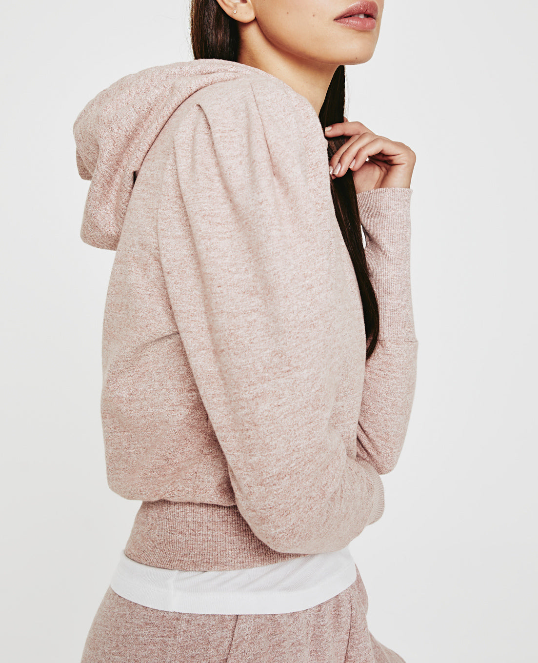 Walker Hoodie Heather Pink Puff Sleeve Hoodie Women Tops Photo 2