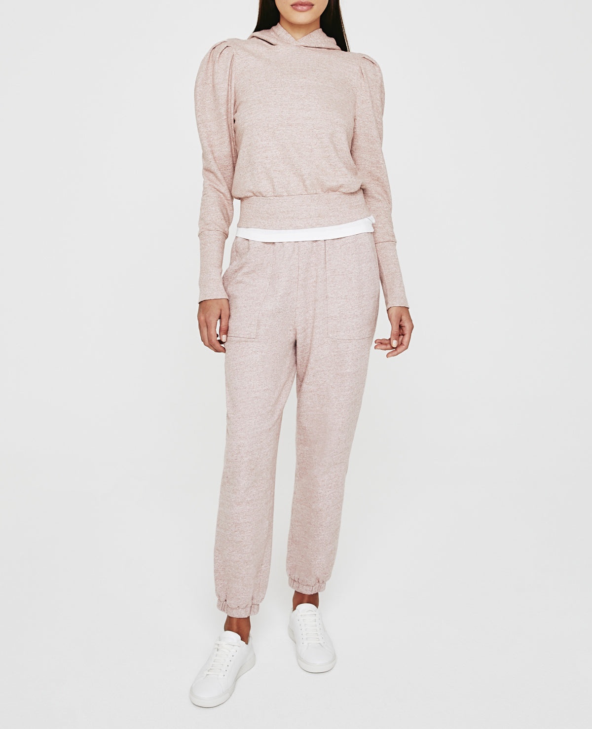 Walker Hoodie Heather Pink Puff Sleeve Hoodie Women Tops Photo 5