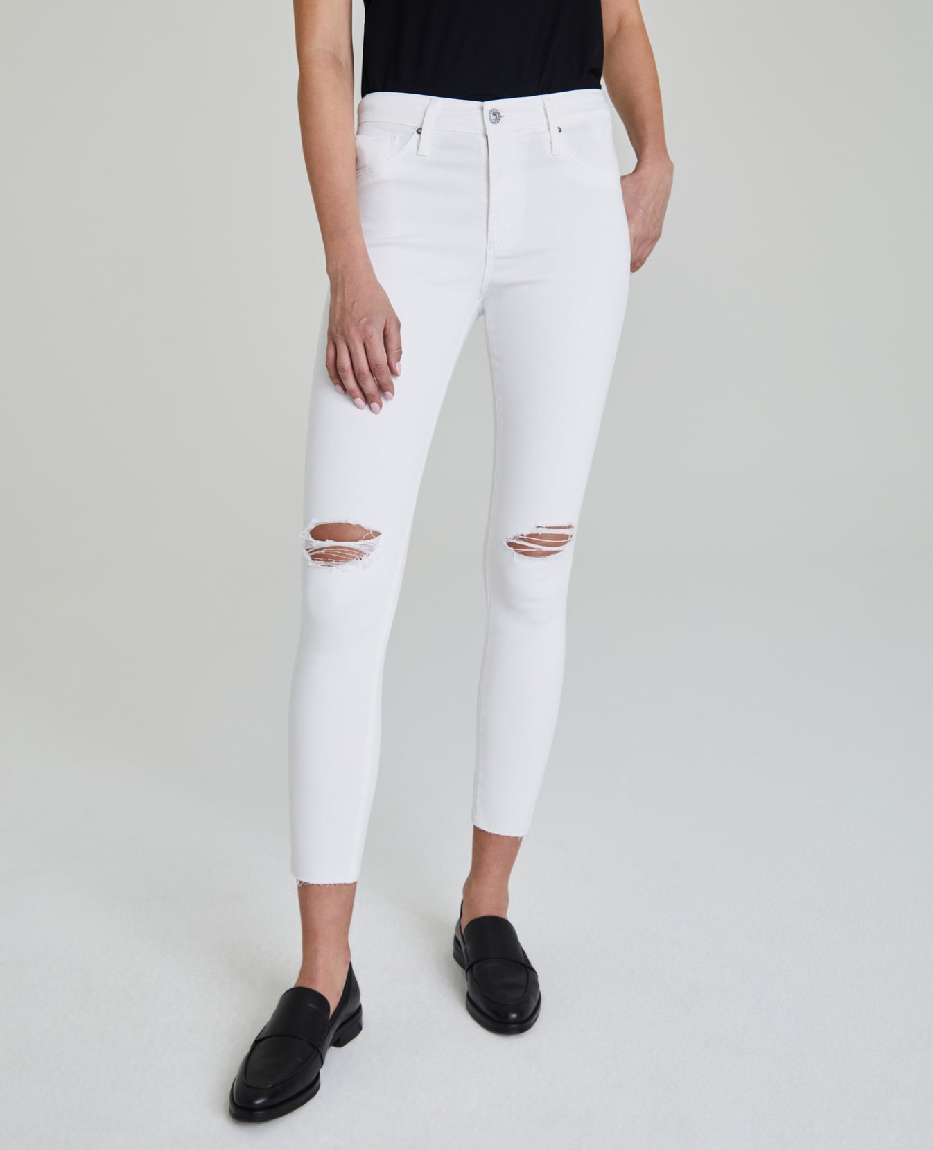 Farrah Skinny Ankle Destructed White High-Rise Skinny Ankle Women Bottoms Photo 1