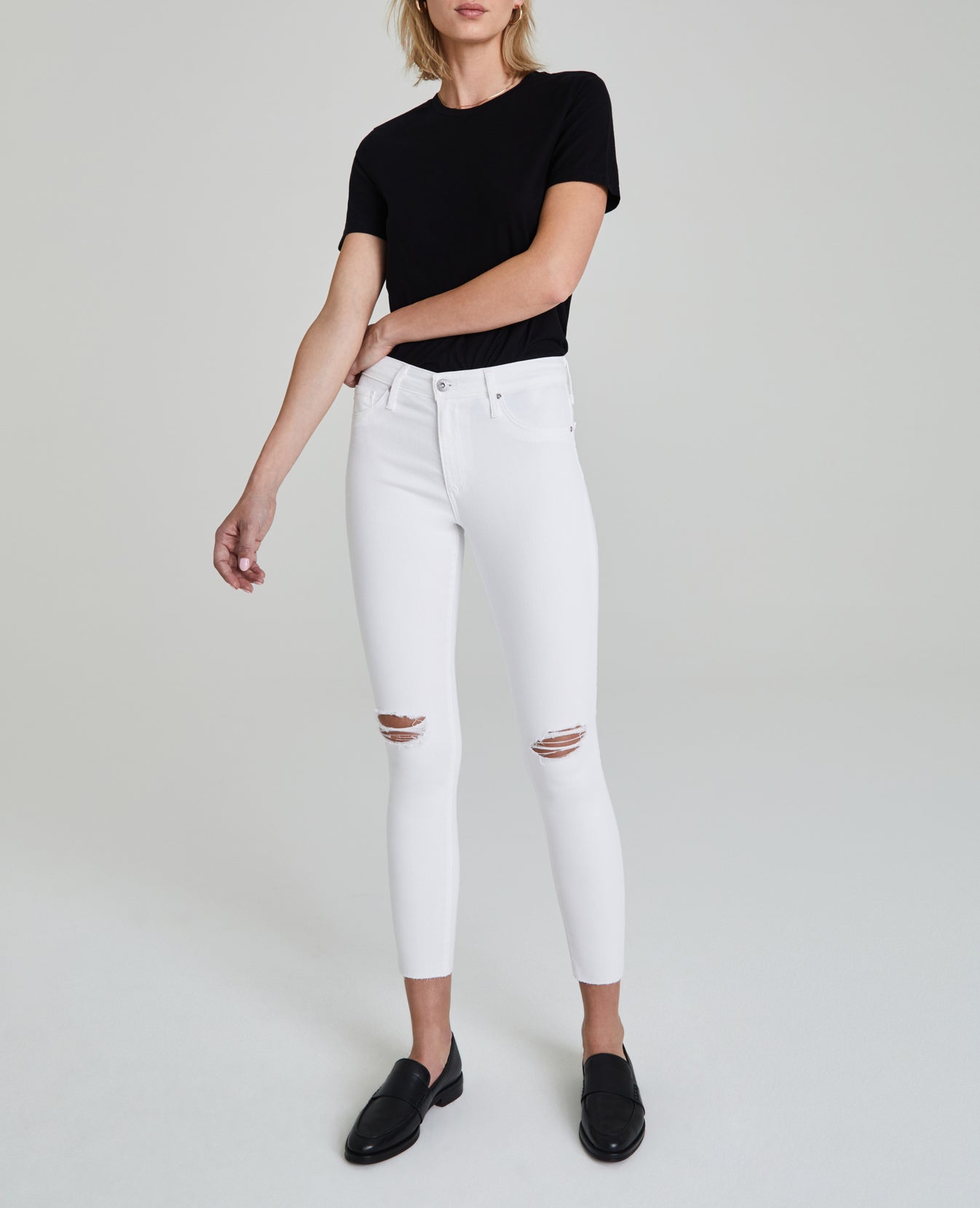 Farrah Skinny Ankle Destructed White High-Rise Skinny Ankle Women Bottoms Photo 5