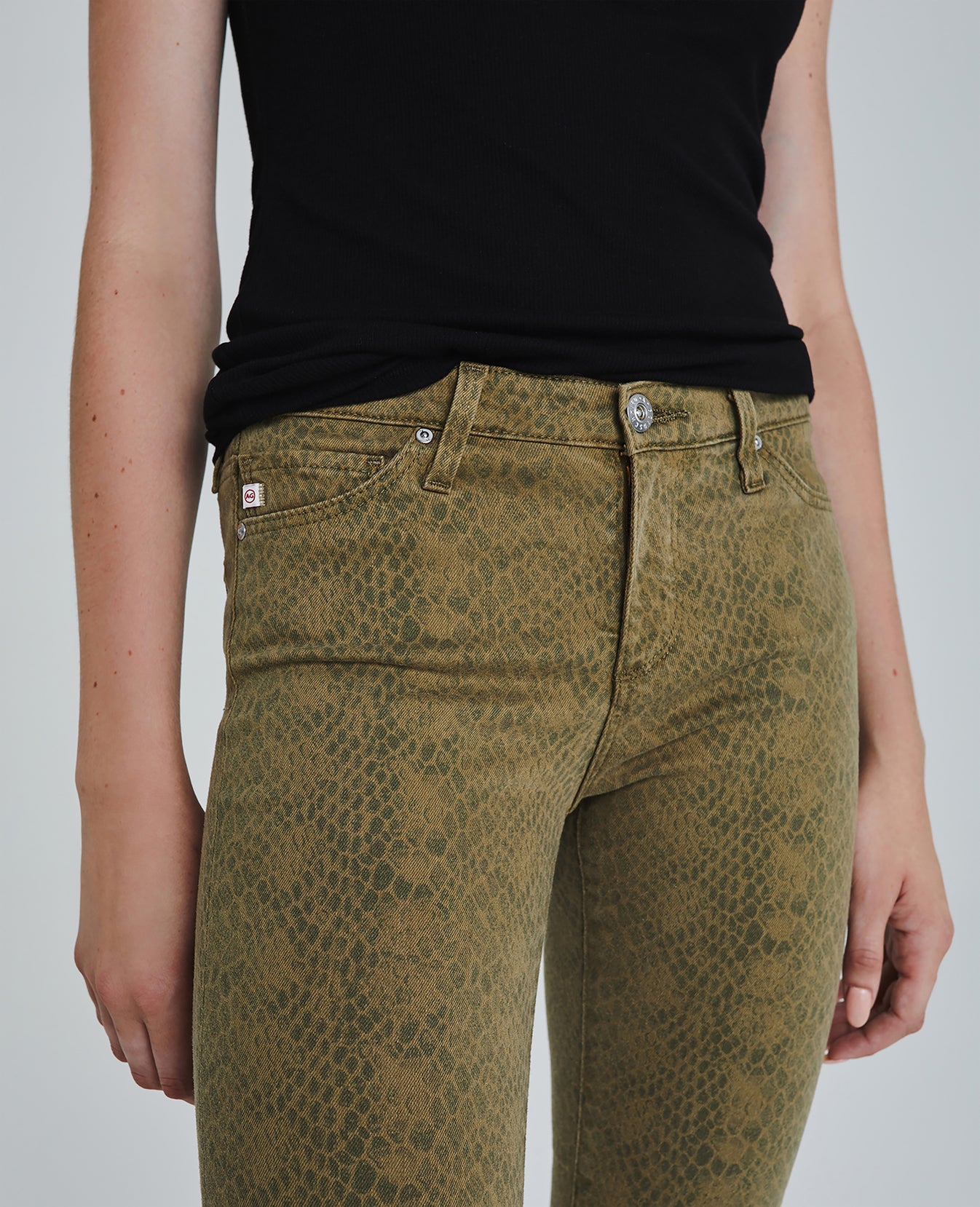 Prima Ankle Silk Python Olivewood Cigarette Ankle Women Bottoms Photo 2