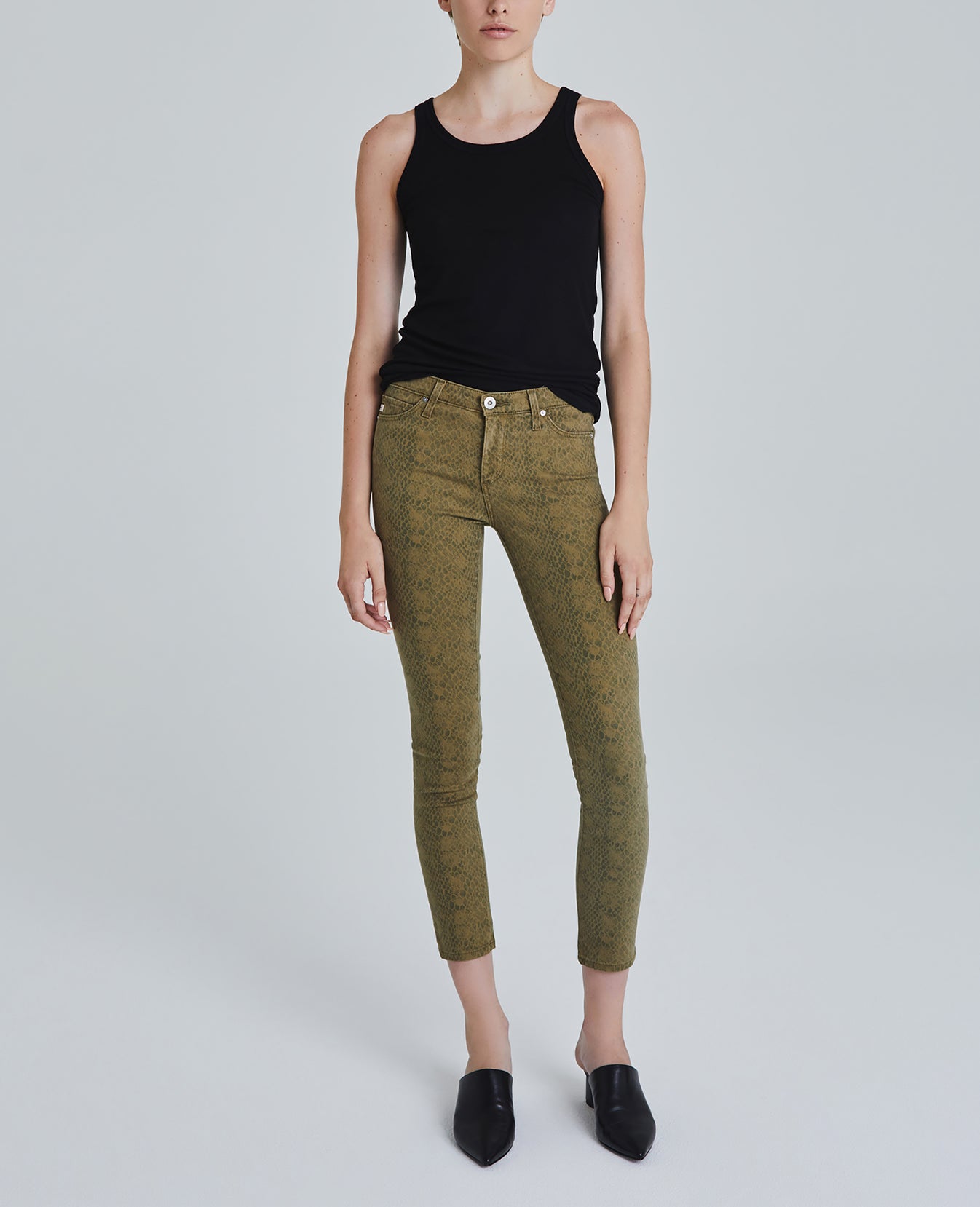 Prima Ankle Silk Python Olivewood Cigarette Ankle Women Bottoms Photo 3