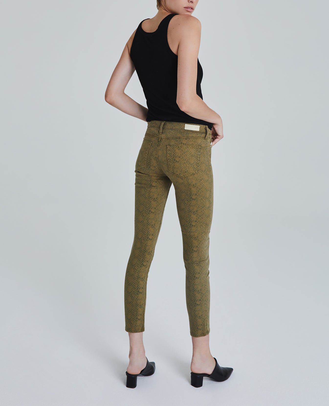 Prima Ankle Silk Python Olivewood Cigarette Ankle Women Bottoms Photo 4