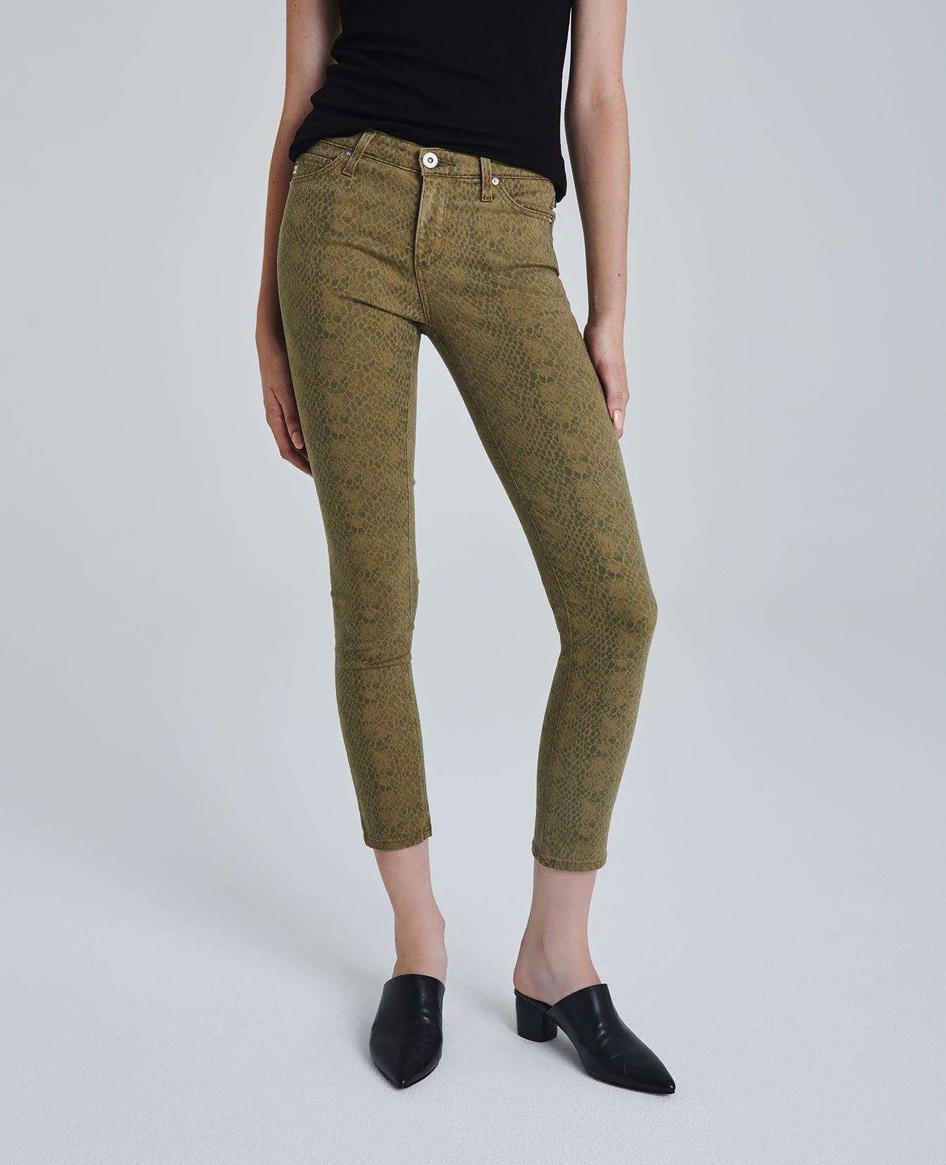 Prima Ankle Silk Python Olivewood Cigarette Ankle Women Bottoms Photo 5