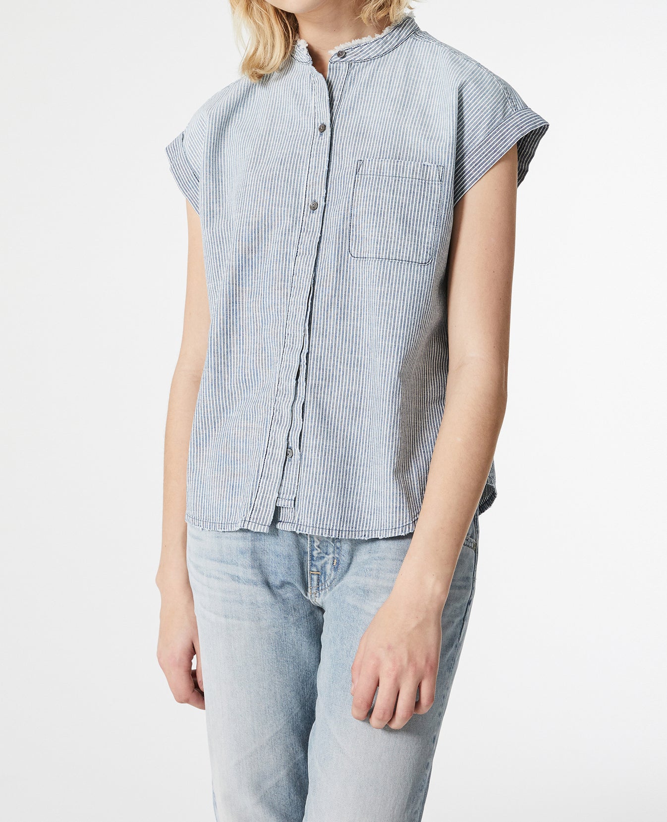 Liza Shirt Loft Frayed collar Shirt Women Tops Photo 1