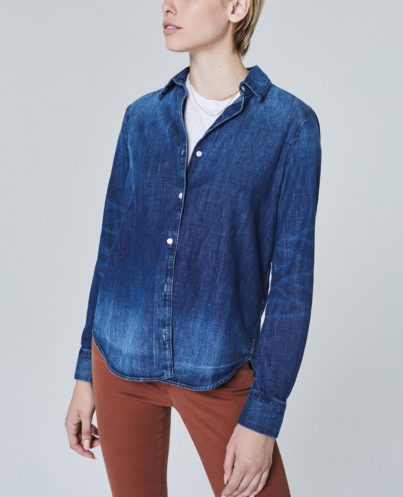 Cade Shirt Azure Haze Classic Button Up Shirt Women Tops Photo 1