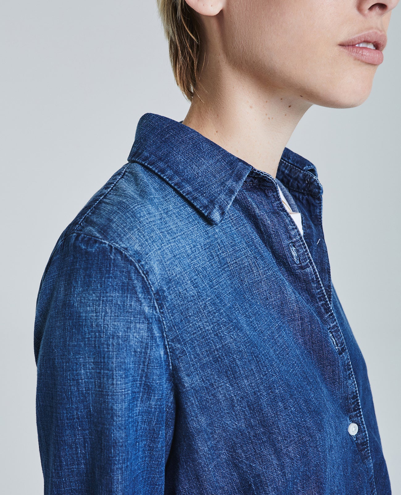 Cade Shirt Azure Haze Classic Button Up Shirt Women Tops Photo 3