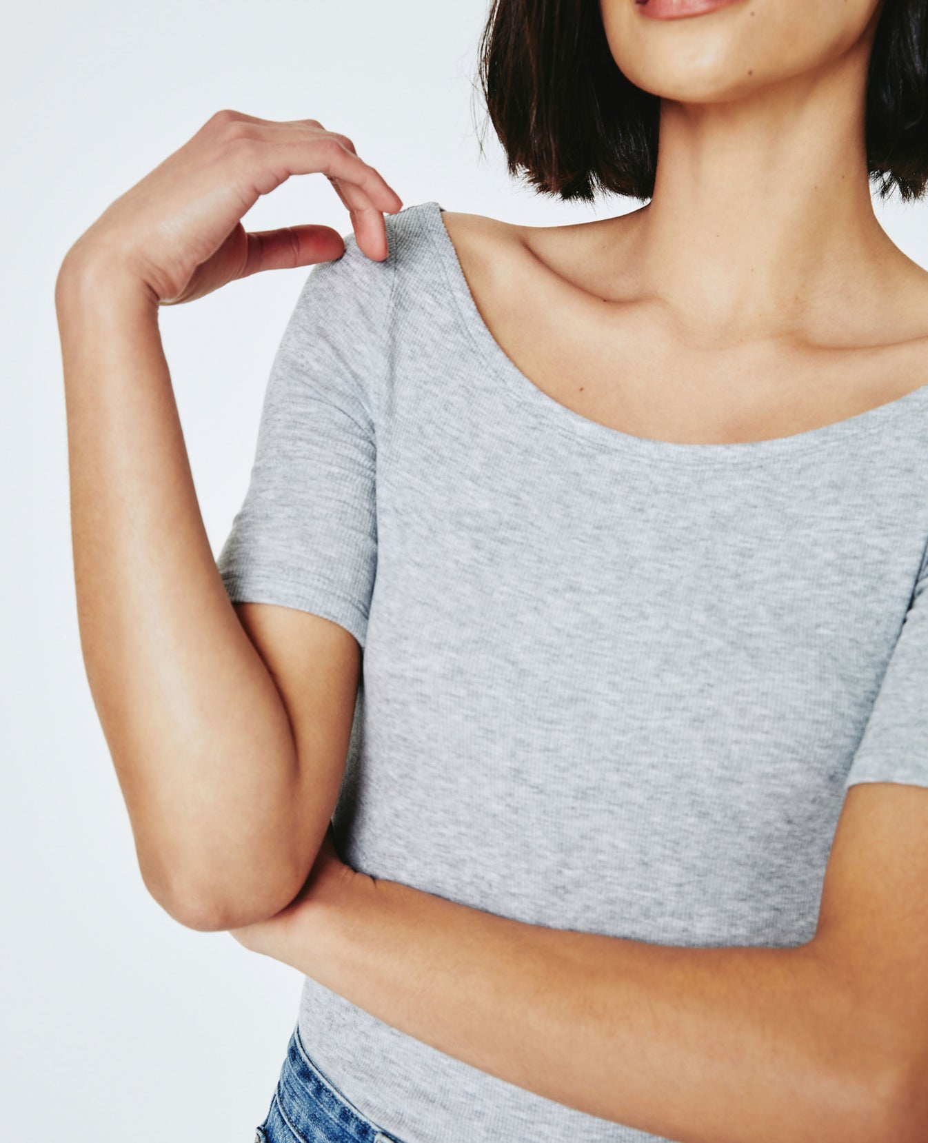 Didion Ballet Neck Tee Heather Grey Ribbed Knit Collection Women Tops Photo 2