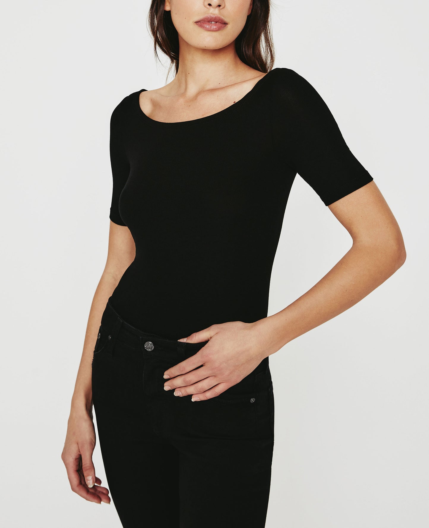 Didion Ballet Neck Tee True Black Ribbed Knit Collection Women Tops Photo 4