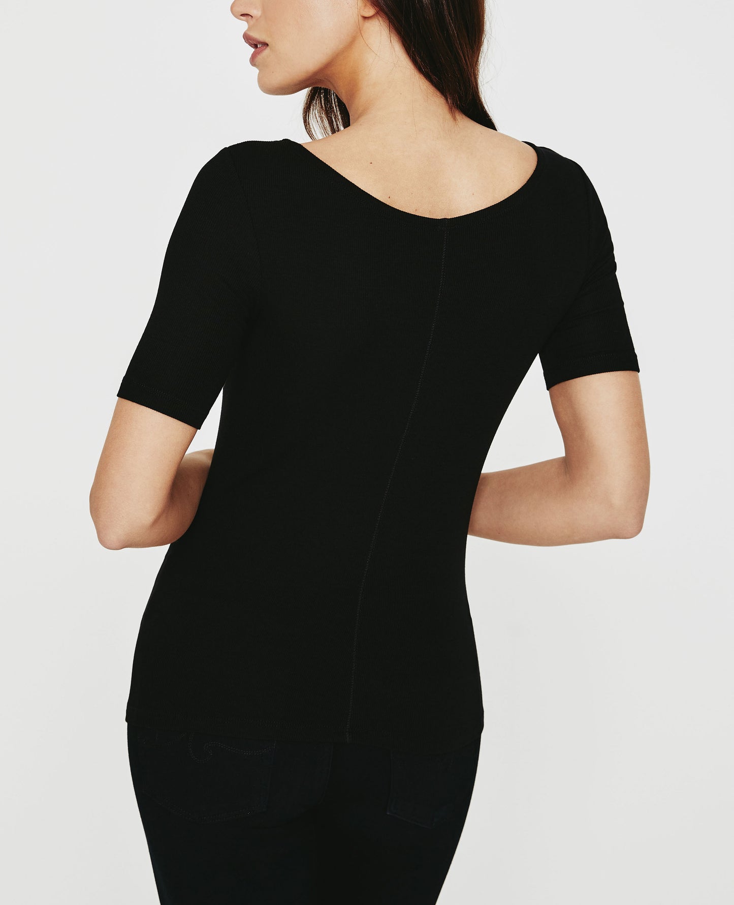 Marilyn Short Sleeve V-Neck Tee True Black Ribbed Knit Collection Women Tops Photo 6