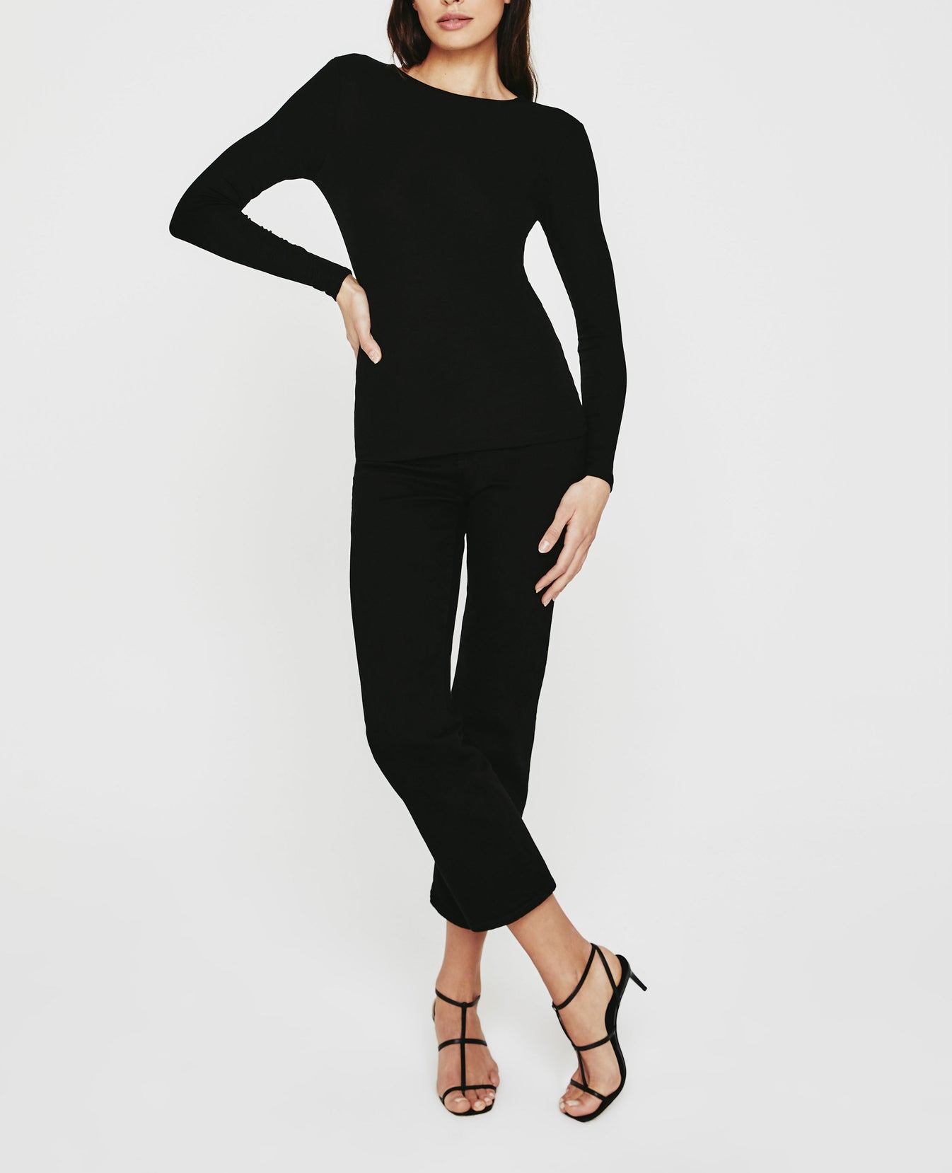 Patti Long Sleeve Crew Neck Tee True Black Ribbed Knit Collection Women Tops Photo 3