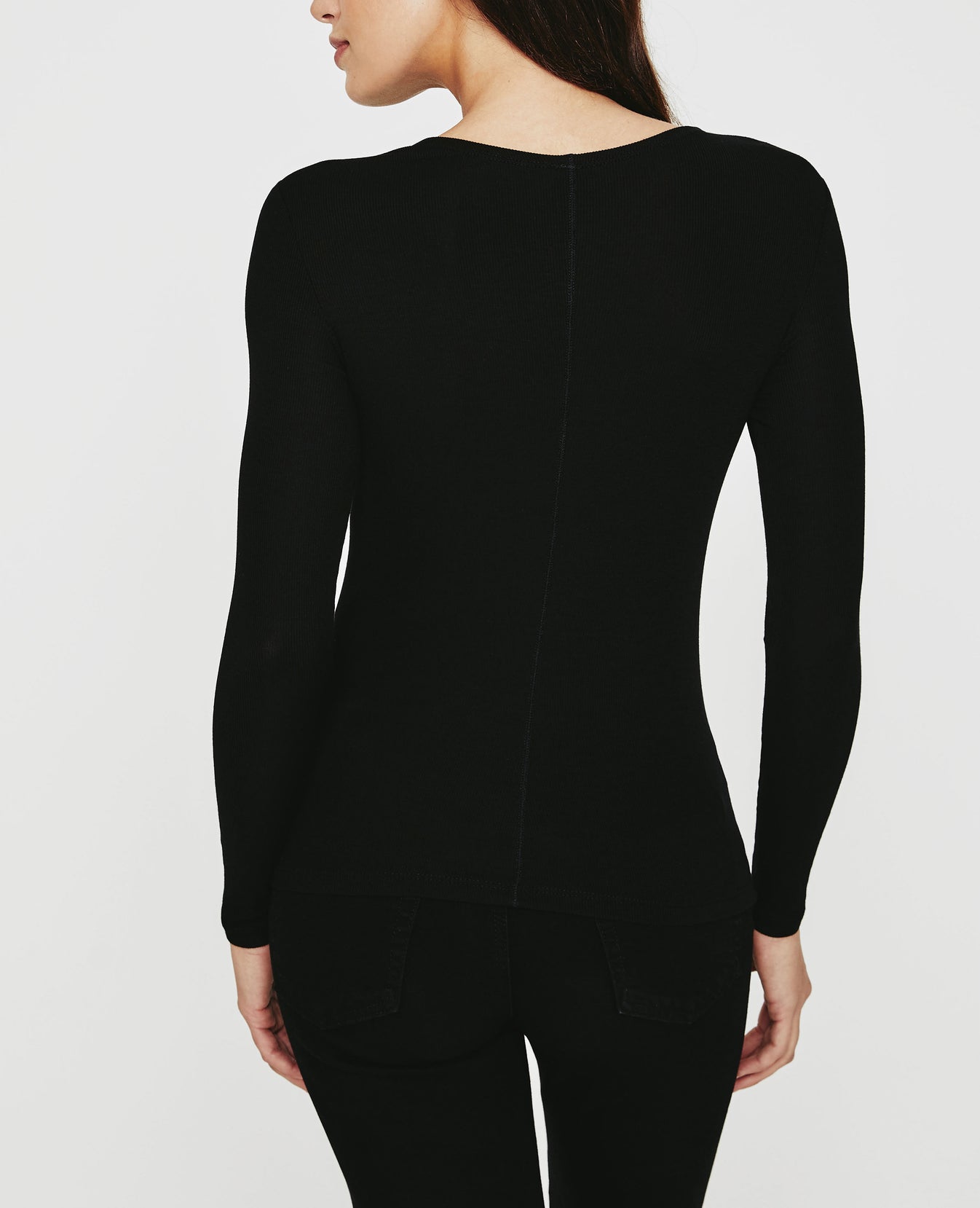 Patti Long Sleeve Crew Neck Tee True Black Ribbed Knit Collection Women Tops Photo 6