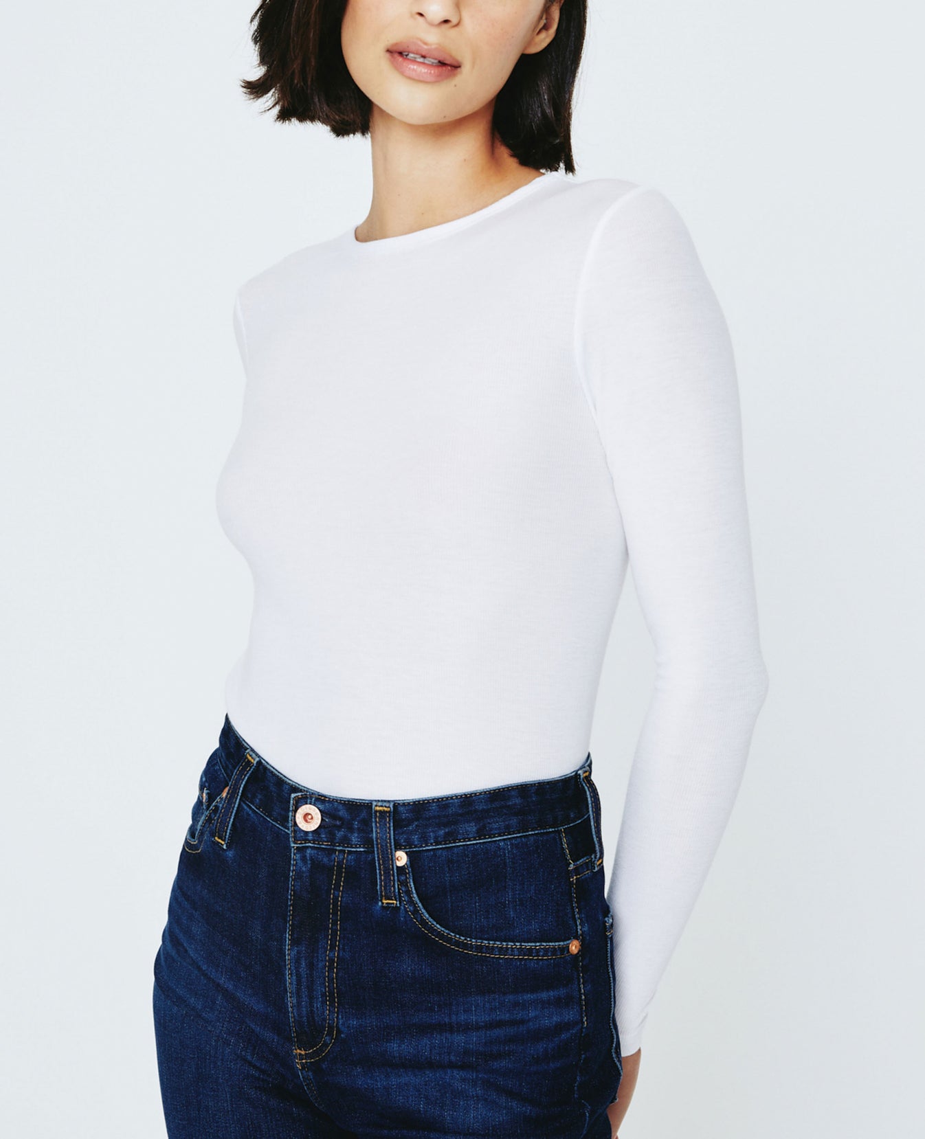 Patti Long Sleeve Crew Neck Tee True White Ribbed Knit Collection Women Tops Photo 1