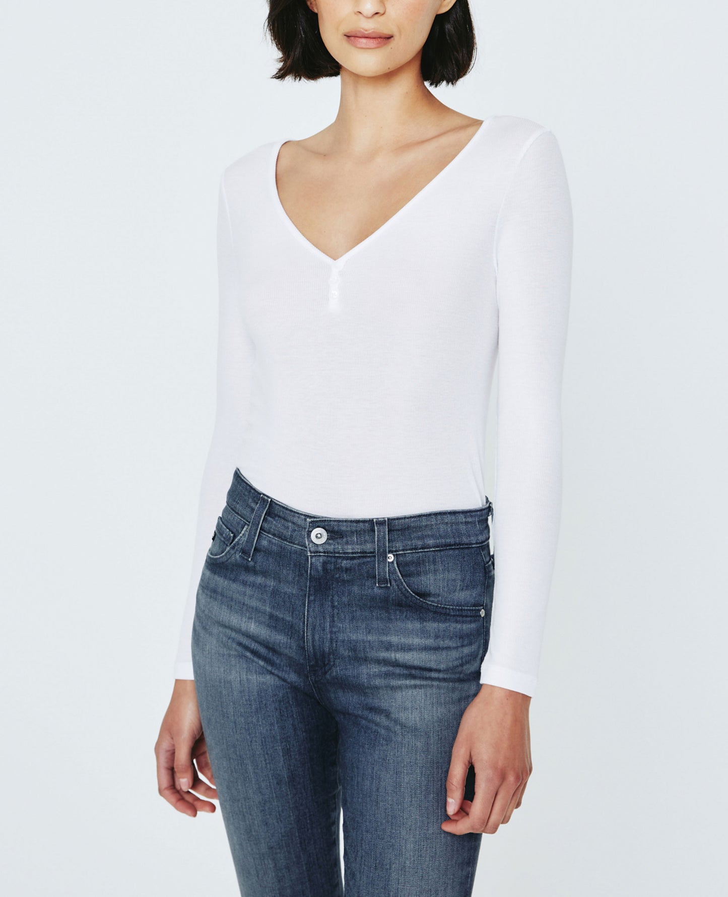Anita Long Sleeve Henley True White Ribbed Knit Collection Women Tops Photo 2