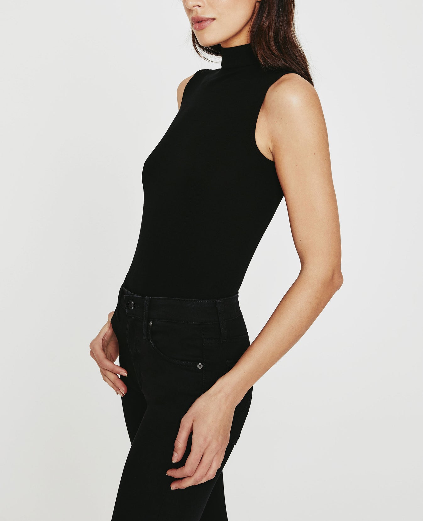 Edie Sleeveless Turtleneck True Black Ribbed Knit Collection Women Top Photo 4