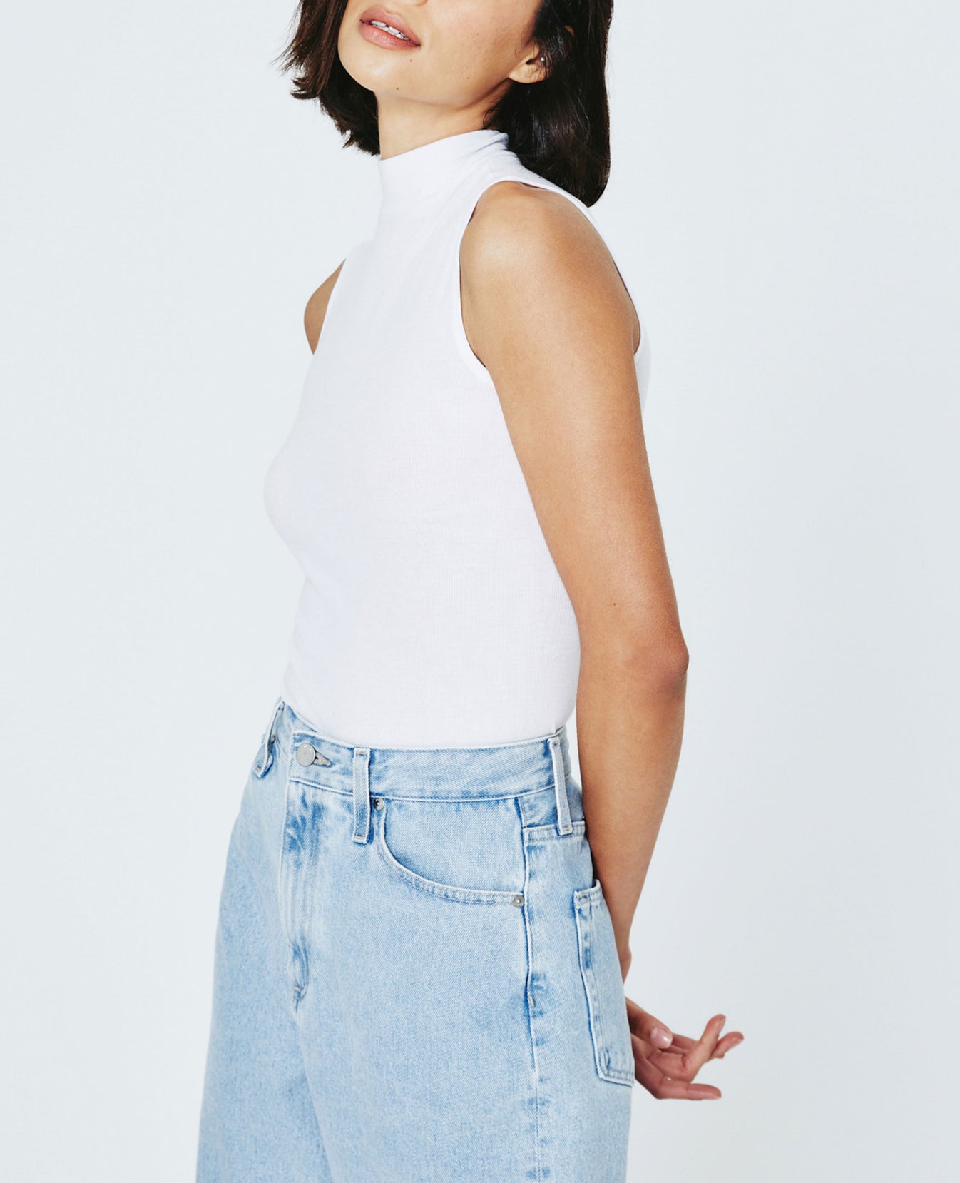 Edie Sleeveless Turtleneck True White Ribbed Knit Collection Women Tops Photo 2