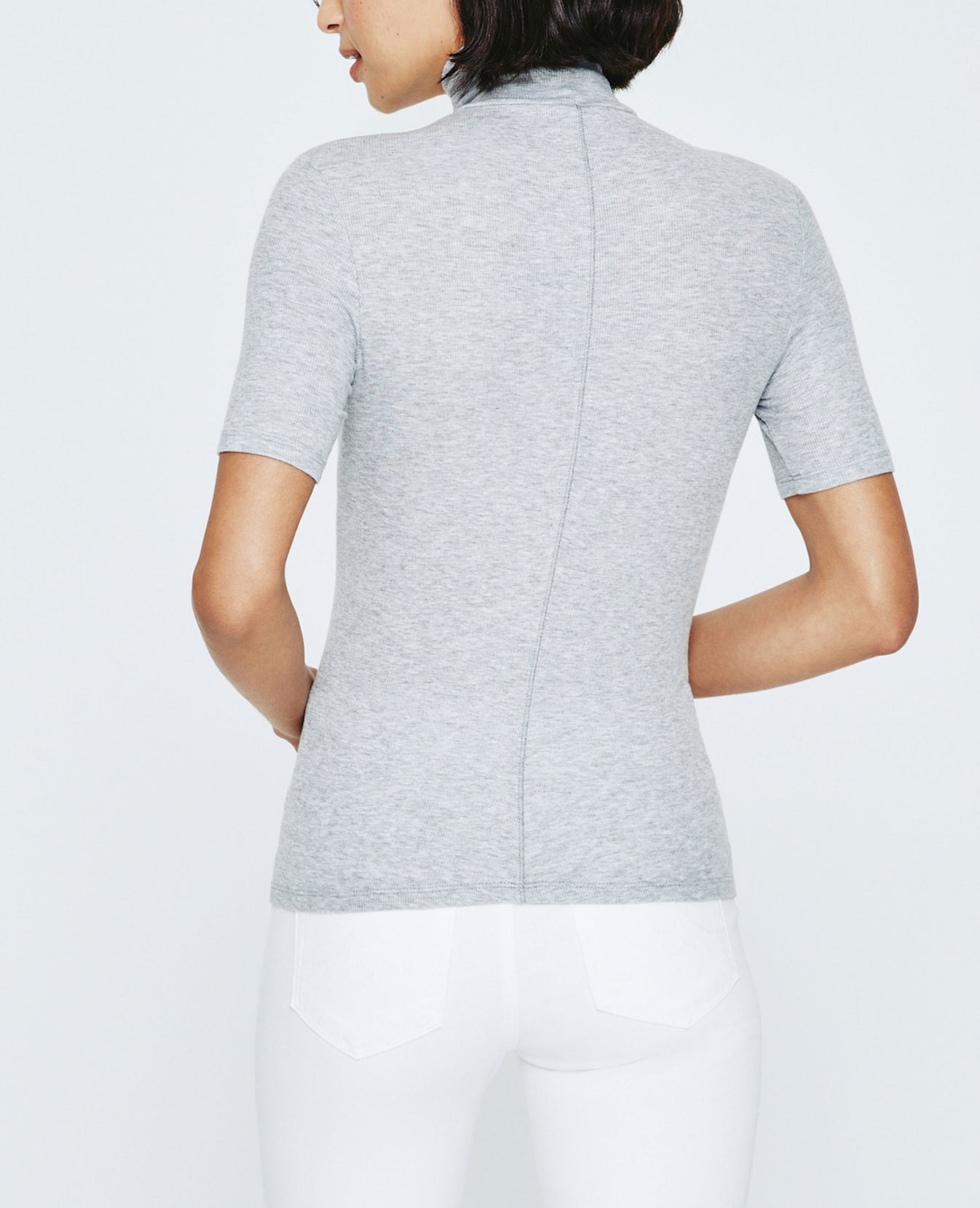 Edie Short Sleeve Turtleneck Heather Grey Ribbed Knit Collection Women Tops Photo 4