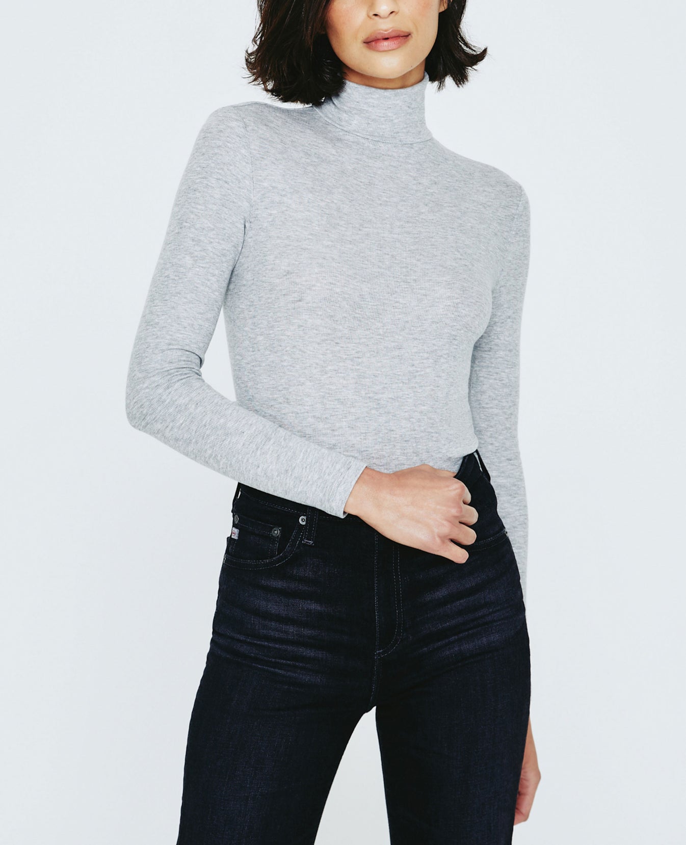 Edie Long Sleeve Turtleneck Heather Grey Ribbed Knit Collection Women Tops Photo 1