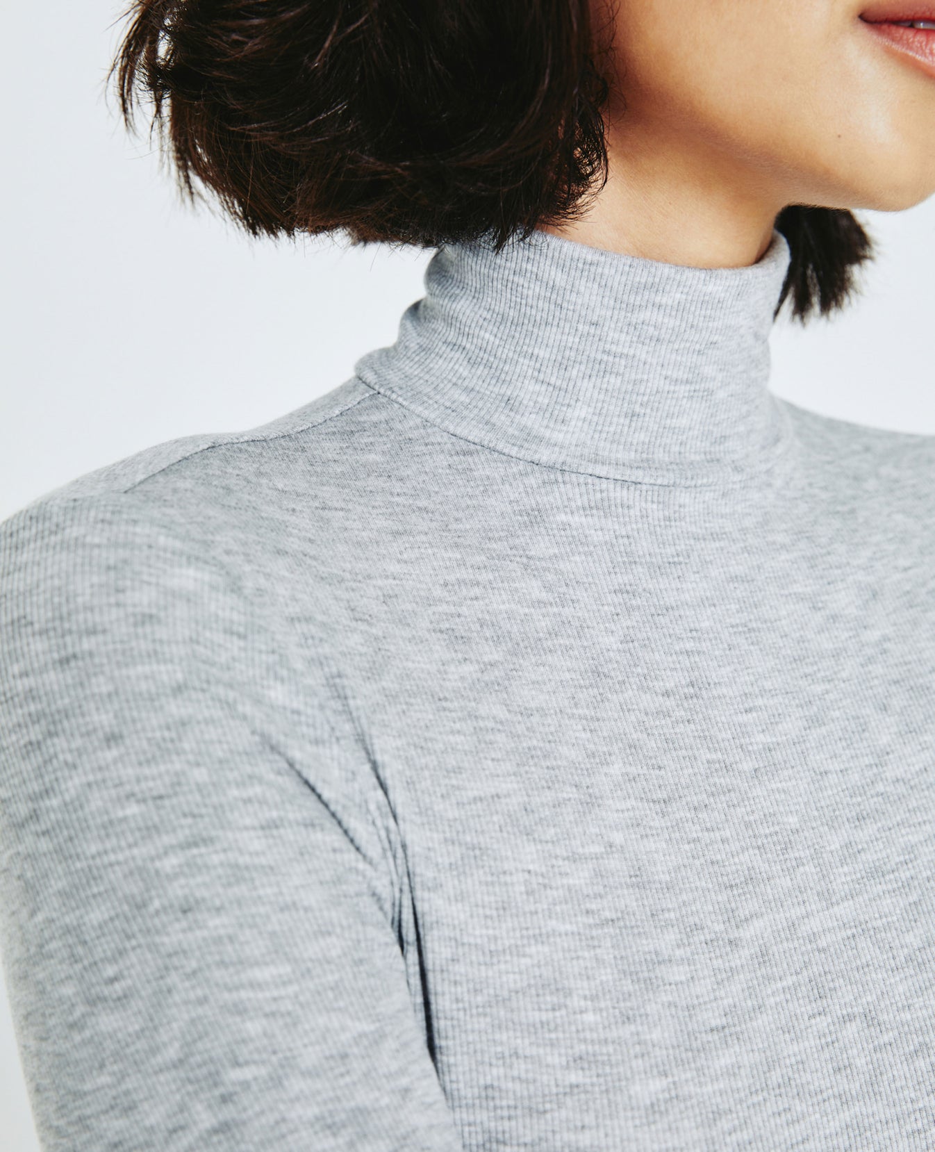 Edie Long Sleeve Turtleneck Heather Grey Ribbed Knit Collection Women Tops Photo 2