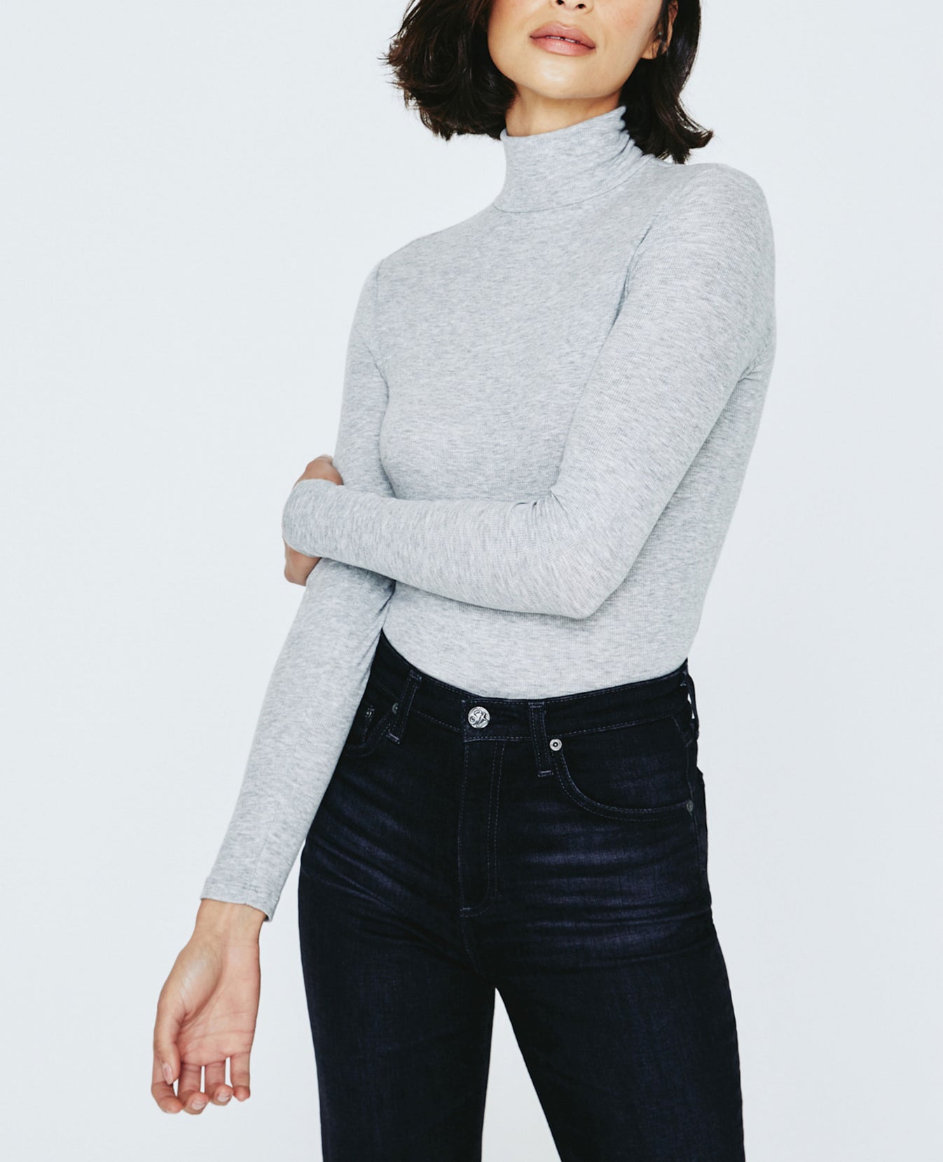 Edie Long Sleeve Turtleneck Heather Grey Ribbed Knit Collection Women Tops Photo 4