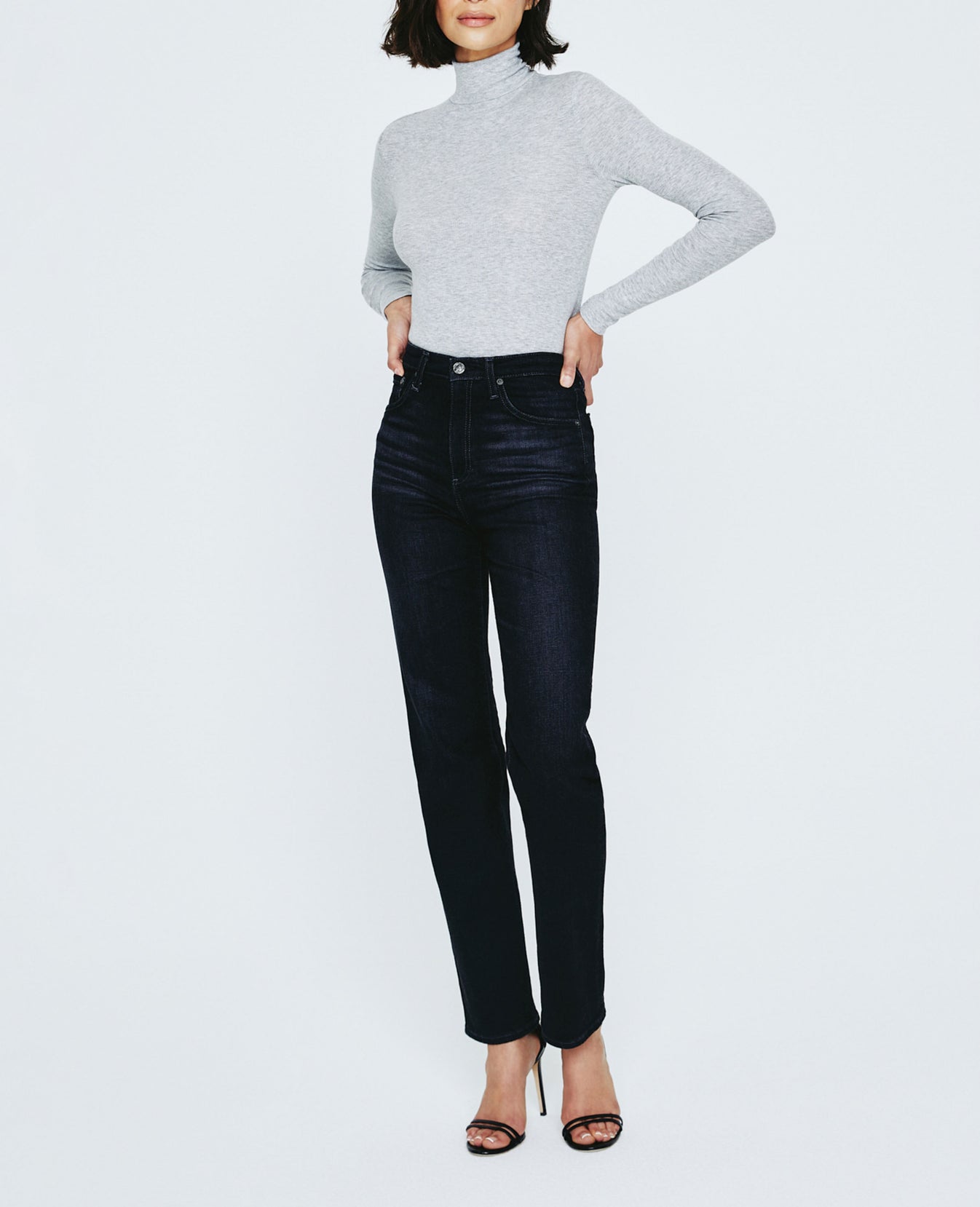 Edie Long Sleeve Turtleneck Heather Grey Ribbed Knit Collection Women Tops Photo 6