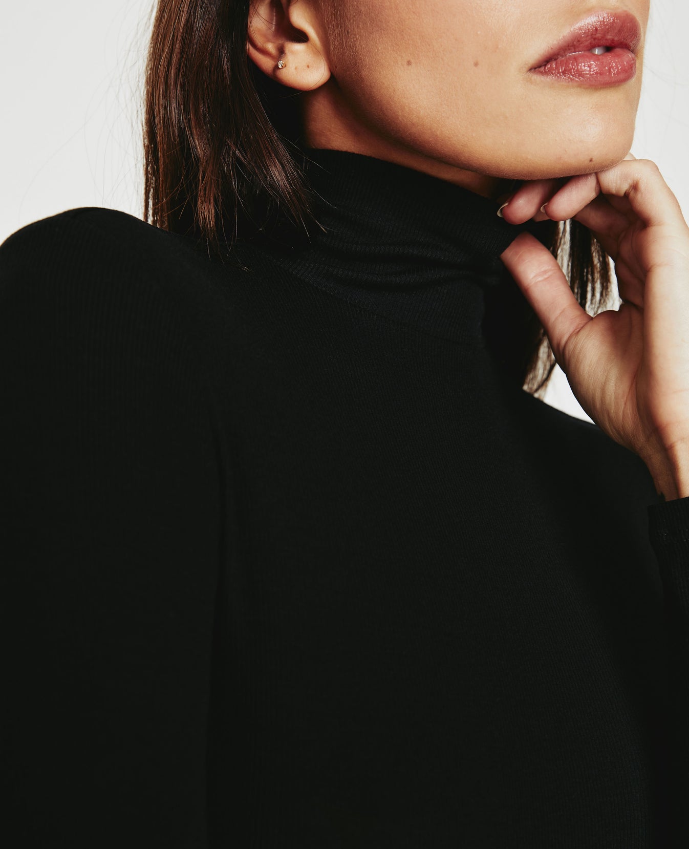 Edie Long Sleeve Turtleneck True Black Ribbed Knit Collection Women Tops Photo 3