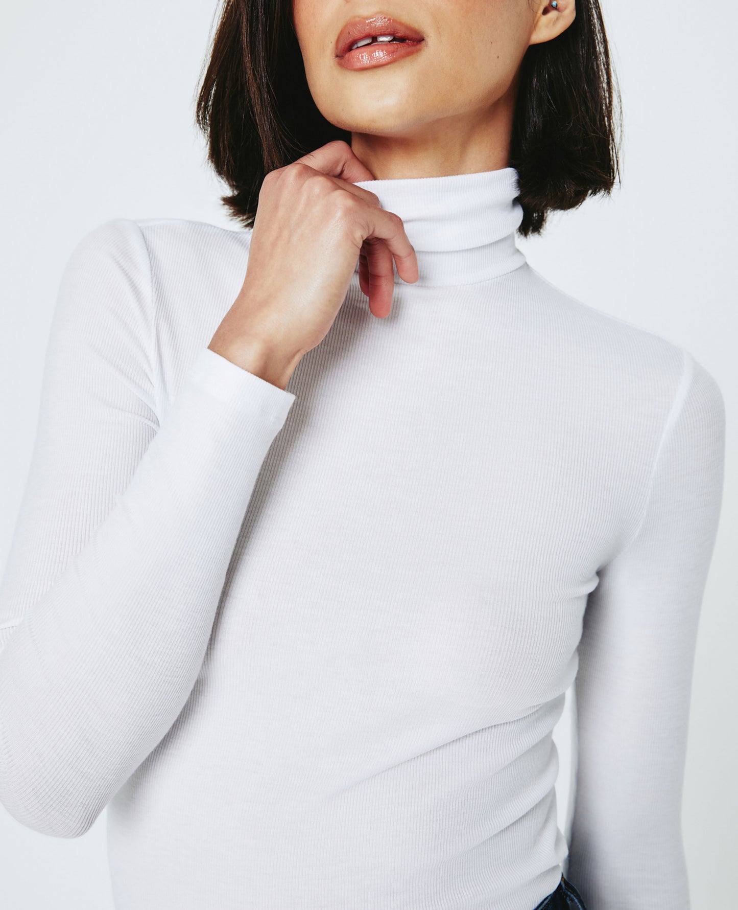 Edie Long Sleeve Turtleneck True White Ribbed Knit Collection Women Tops Photo 2
