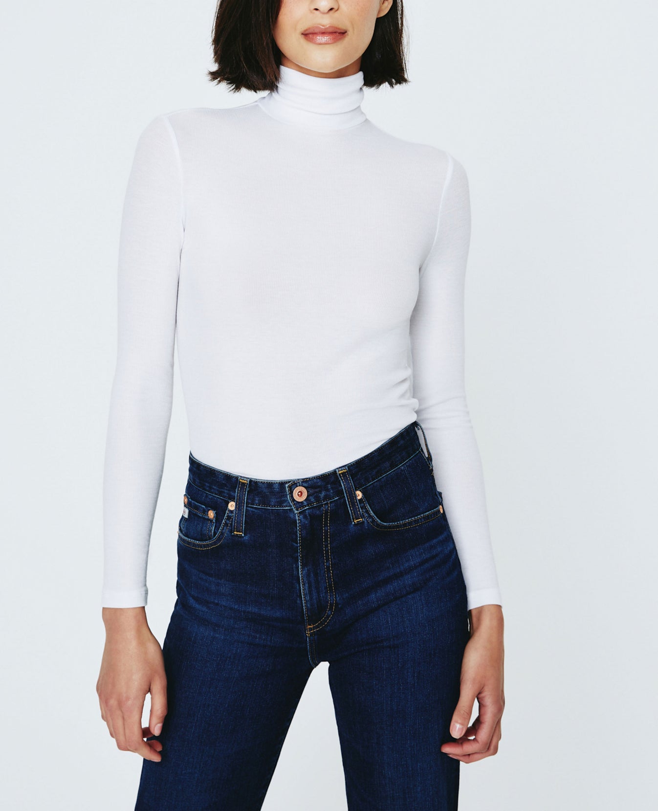 Edie Long Sleeve Turtleneck True White Ribbed Knit Collection Women Tops Photo 3