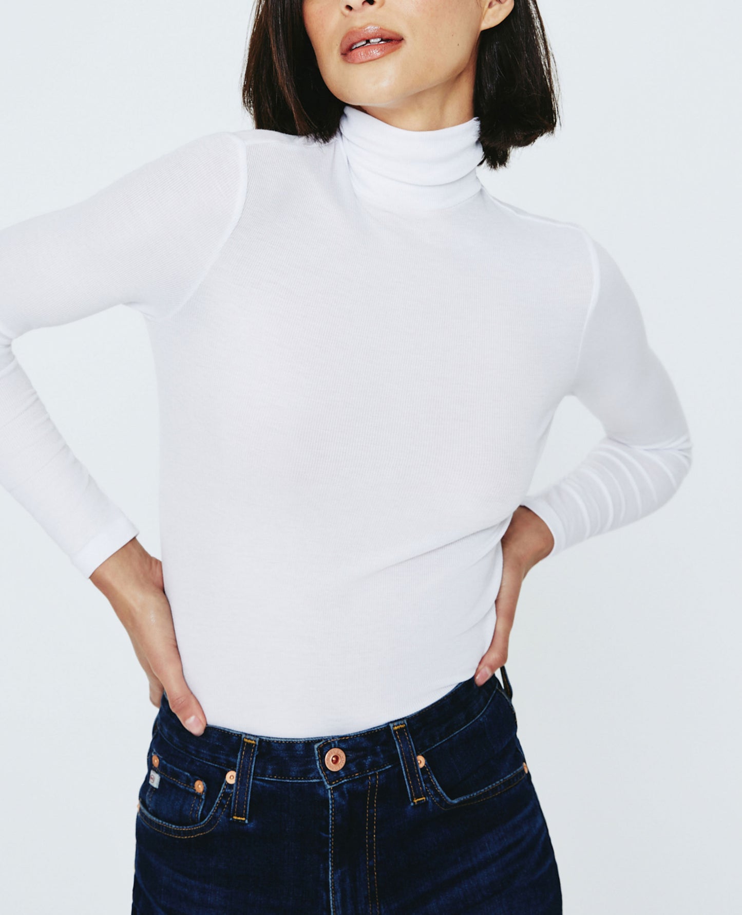 Edie Long Sleeve Turtleneck True White Ribbed Knit Collection Women Tops Photo 4