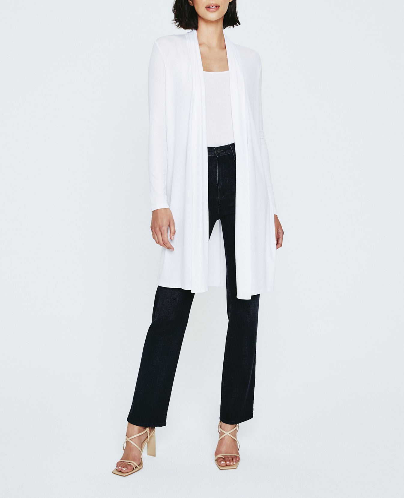 Sophie Extended Shawl Cardigan True White Ribbed Knit Collection Women Tops Photo 1