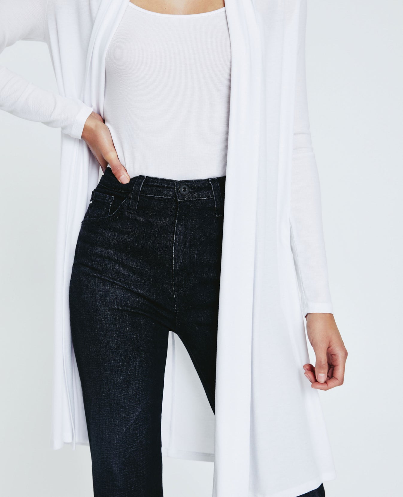 Sophie Extended Shawl Cardigan True White Ribbed Knit Collection Women Tops Photo 2