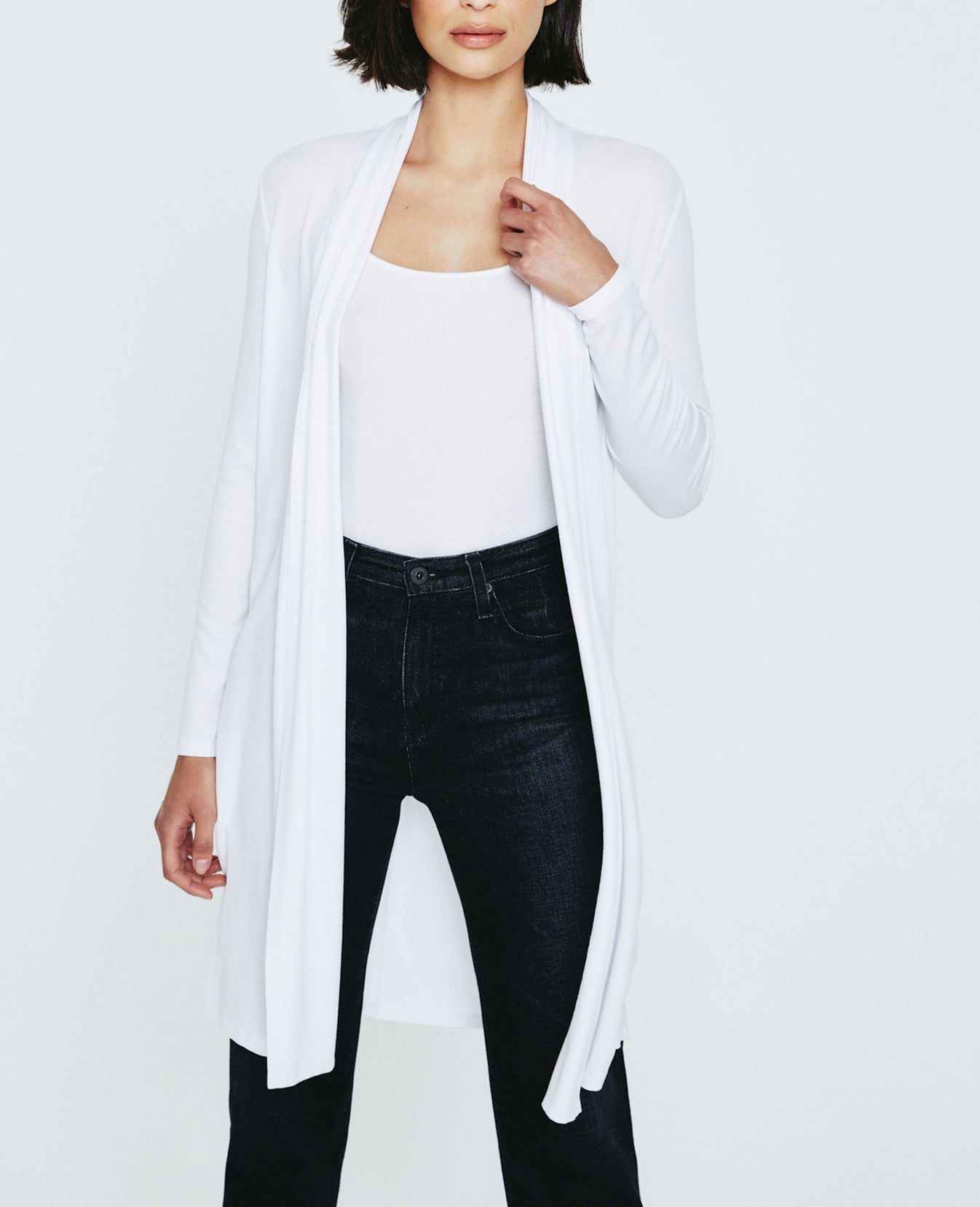 Sophie Extended Shawl Cardigan True White Ribbed Knit Collection Women Tops Photo 4