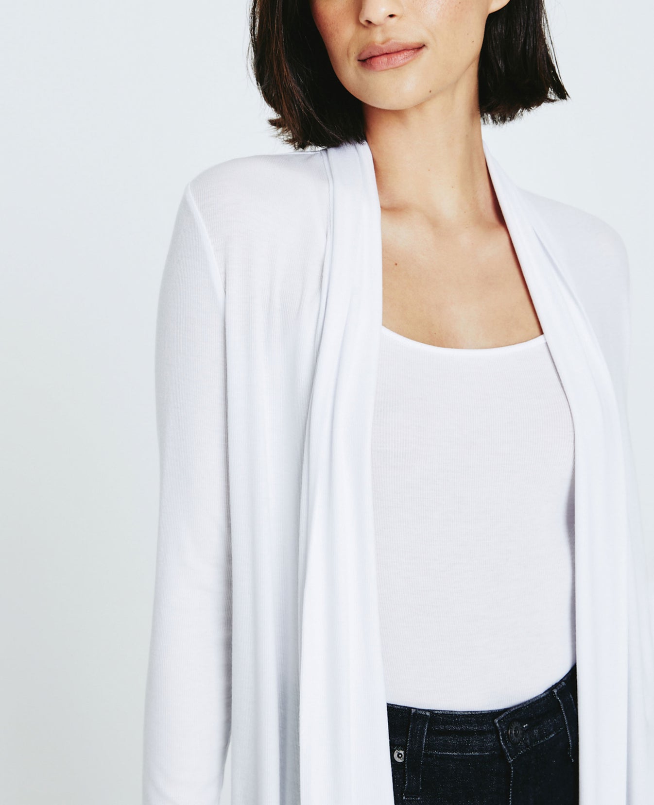 Sophie Extended Shawl Cardigan True White Ribbed Knit Collection Women Tops Photo 6