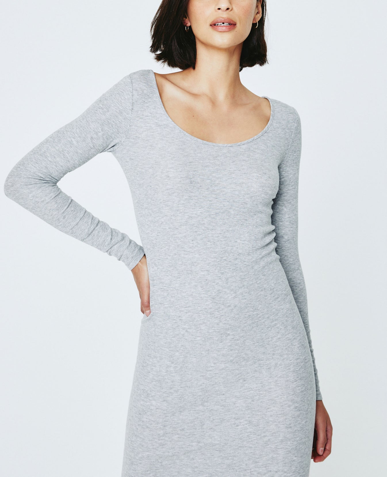 Angela Long Sleeve Ballet Neck Dress Heather Grey Ribbed Knit Collection Women Onepiece Photo 3