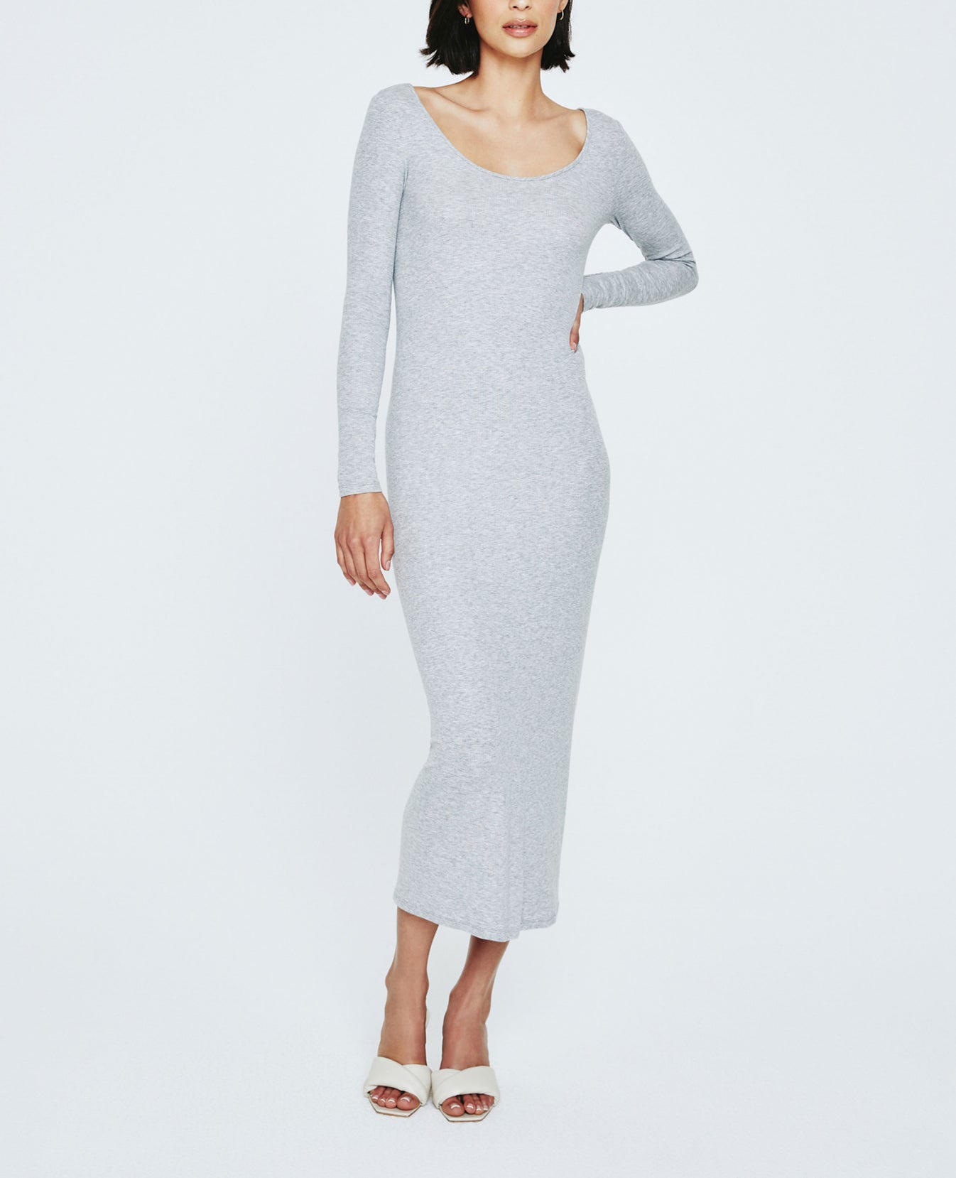 Angela Long Sleeve Ballet Neck Dress Heather Grey Ribbed Knit Collection Women Onepiece Photo 4