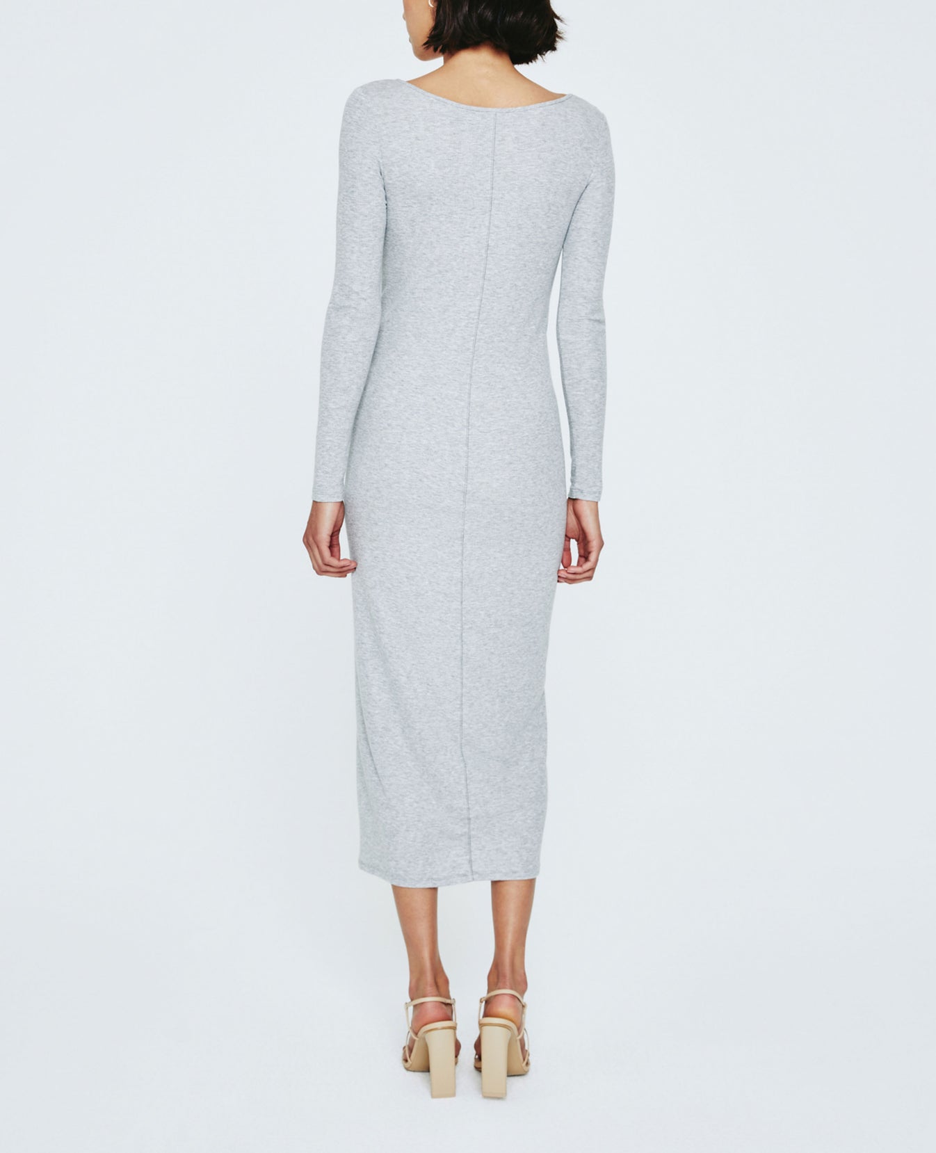 Angela Long Sleeve Ballet Neck Dress Heather Grey Ribbed Knit Collection Women Onepiece Photo 5