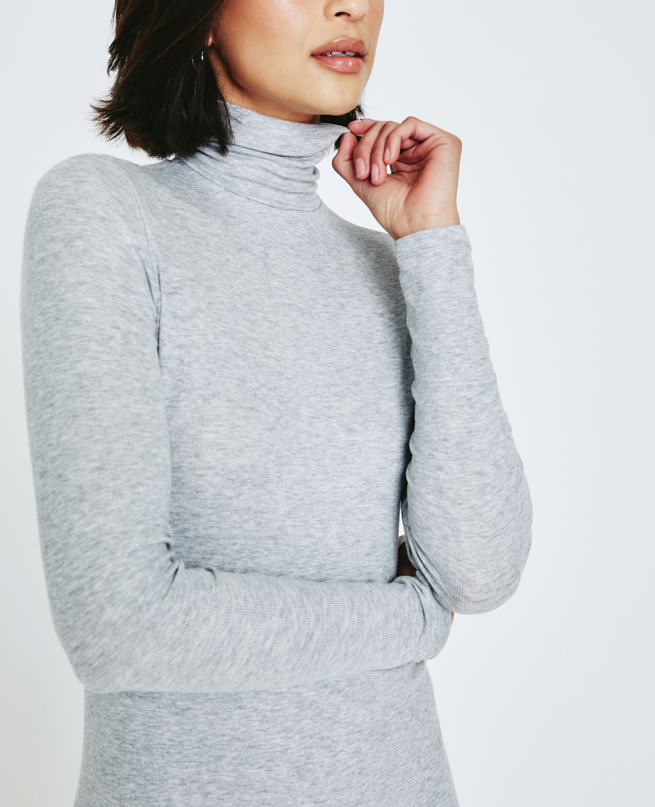 Jenny Long Sleeve Turtleneck Dress Heather Grey Ribbed Knit Collection Women Onepiece Photo 5