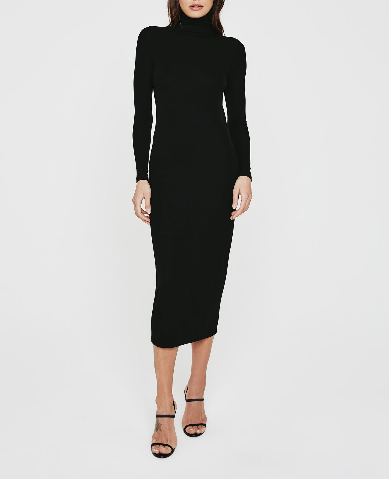 Jenny Long Sleeve Turtleneck Dress True Black Ribbed Knit Collection Women Onepiece Photo 1