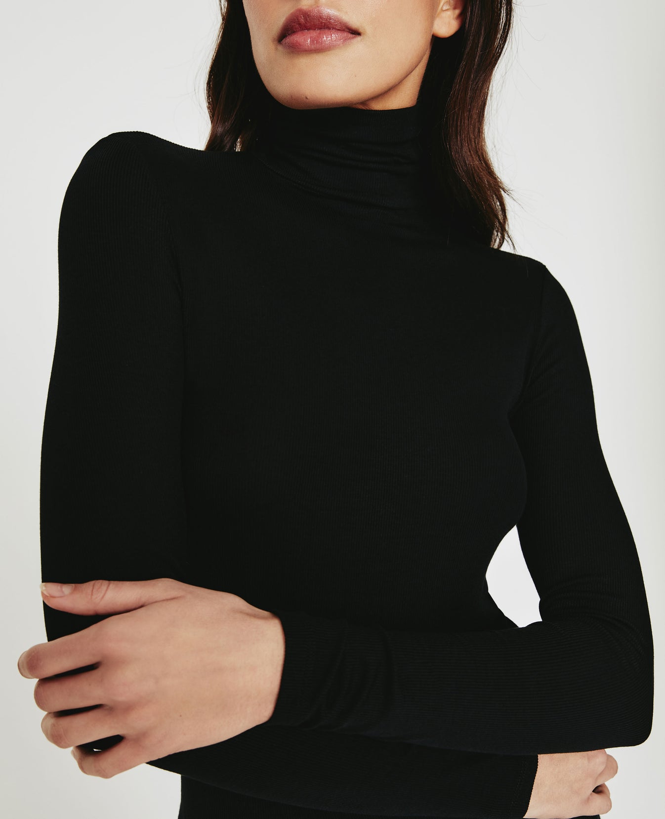 Jenny Long Sleeve Turtleneck Dress True Black Ribbed Knit Collection Women Onepiece Photo 4