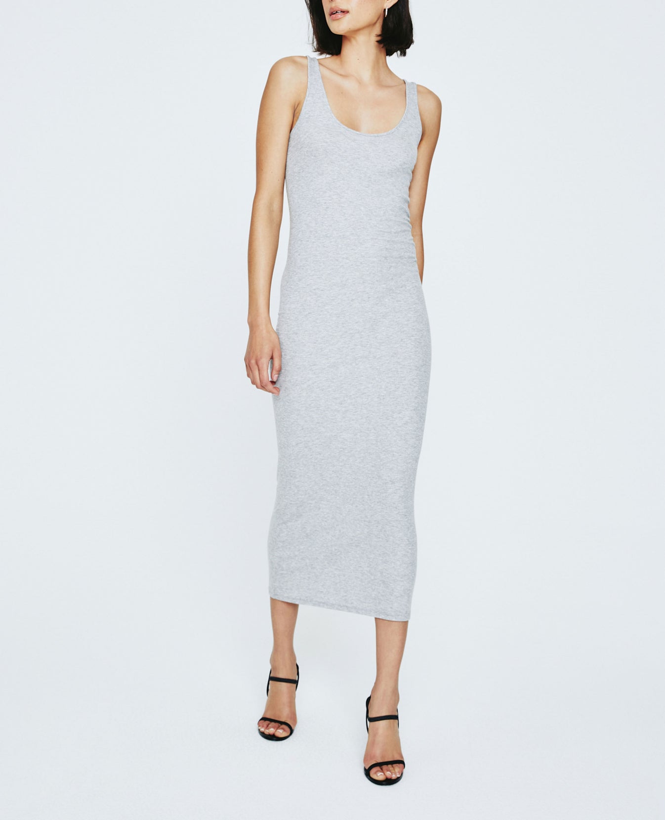Jean Extended Scoop Neck Tank Dress Heather Grey Ribbed Knit Collection Women Onepiece Photo 1