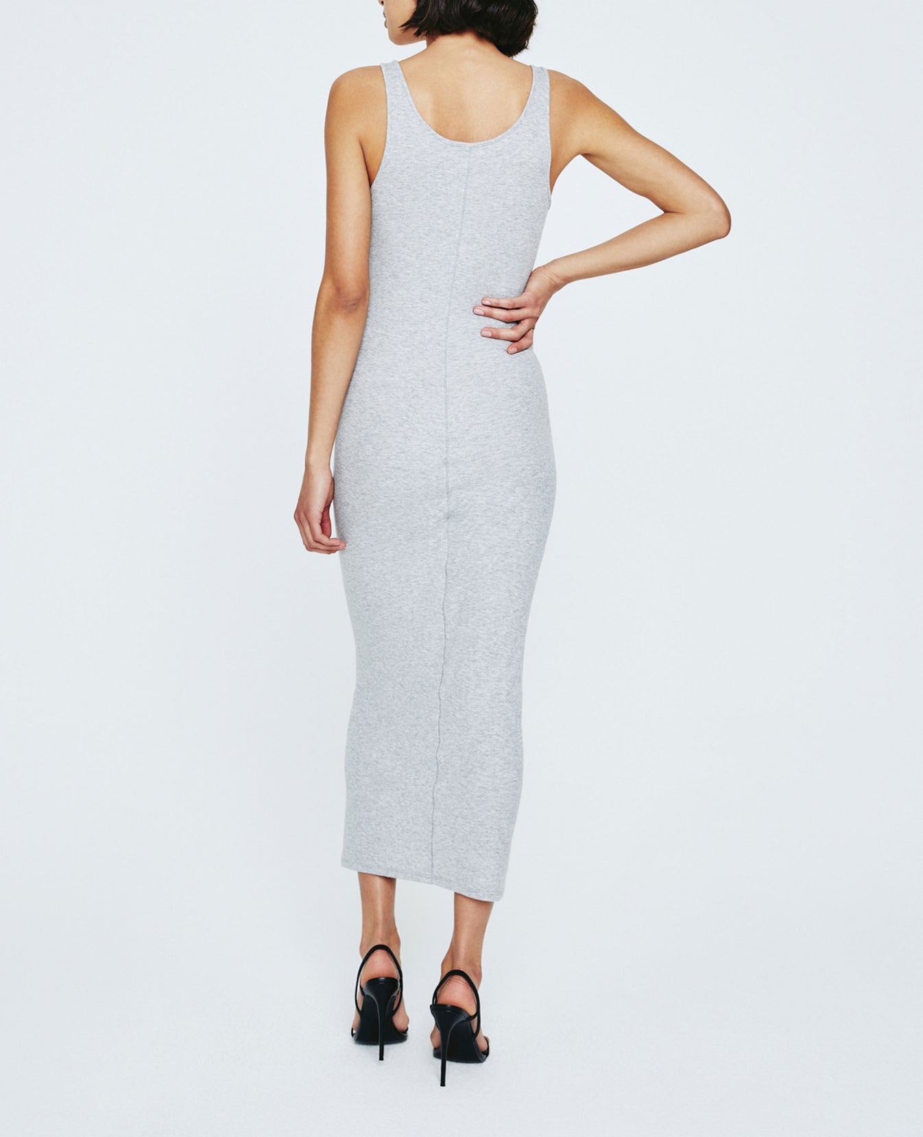 Jean Extended Scoop Neck Tank Dress Heather Grey Ribbed Knit Collection Women Onepiece Photo 3