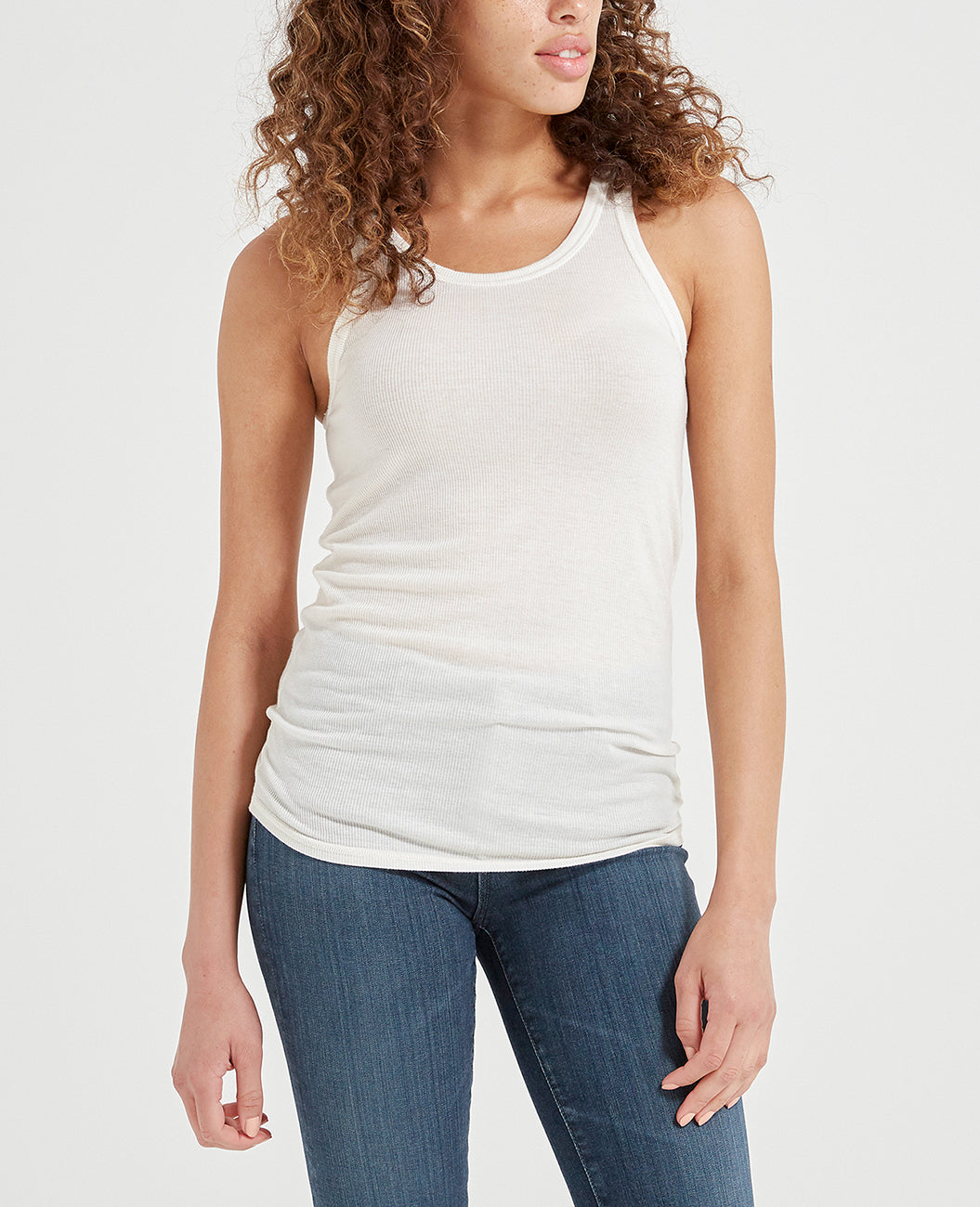 Ebby Tank Ivory Dust Classic Scoop Neck Tank Women Tops Photo 4