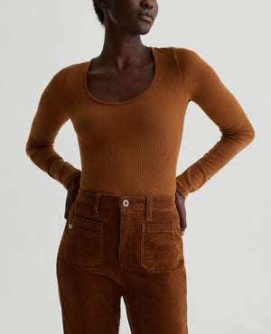 Jaxon Long Sleeve Scoop Caramel Womens Top Photo 1