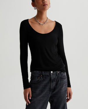 Jaxon Long Sleeve Scoop True Black Womens Top Photo 1